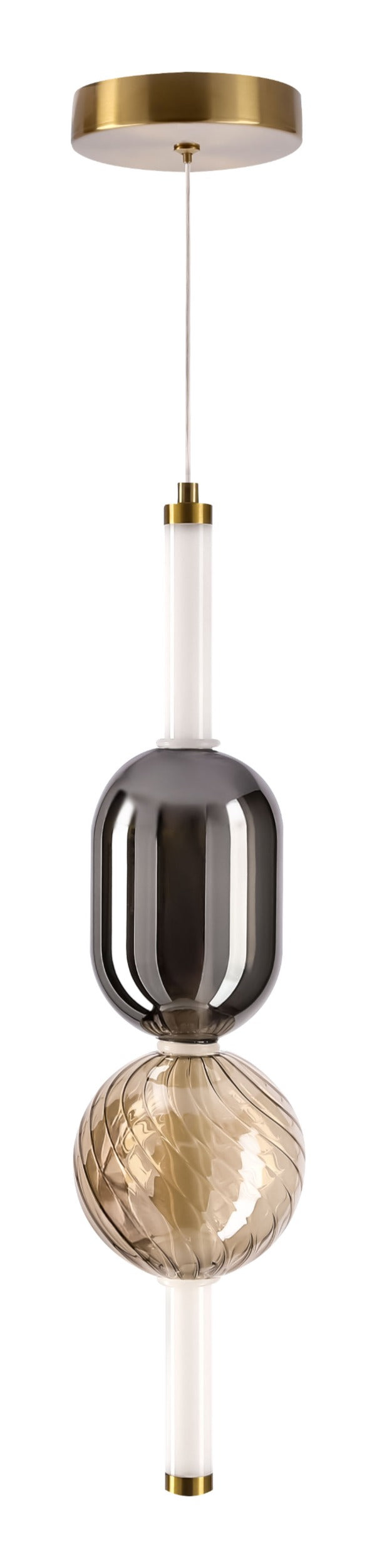 Lampa wisząca LED Kelly x2 złota z bursztynowym/dymionym kloszem