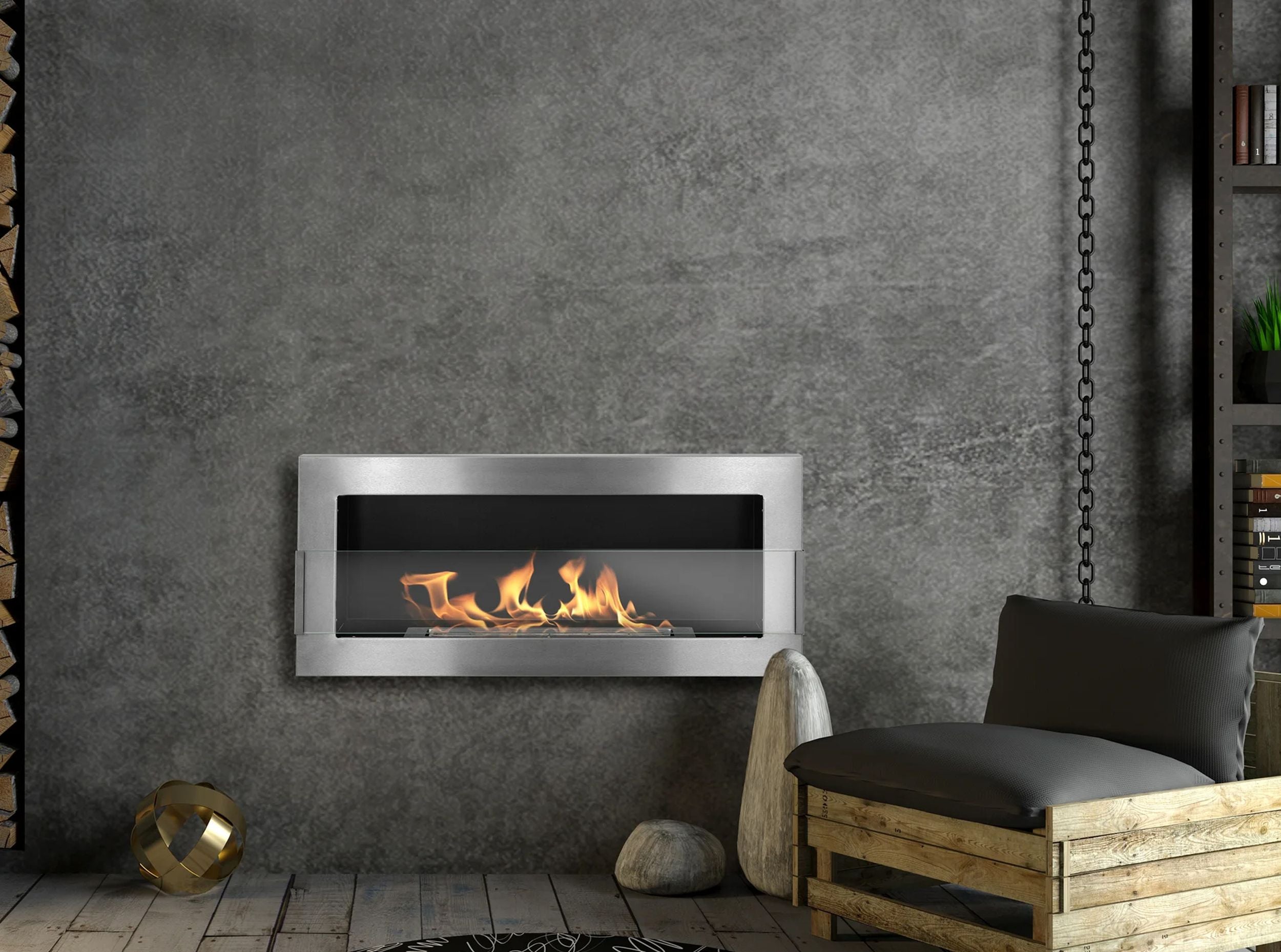 Biokominek Maltern 90x40 cm z szybą INOX srebrny z certyfikatem TÜV