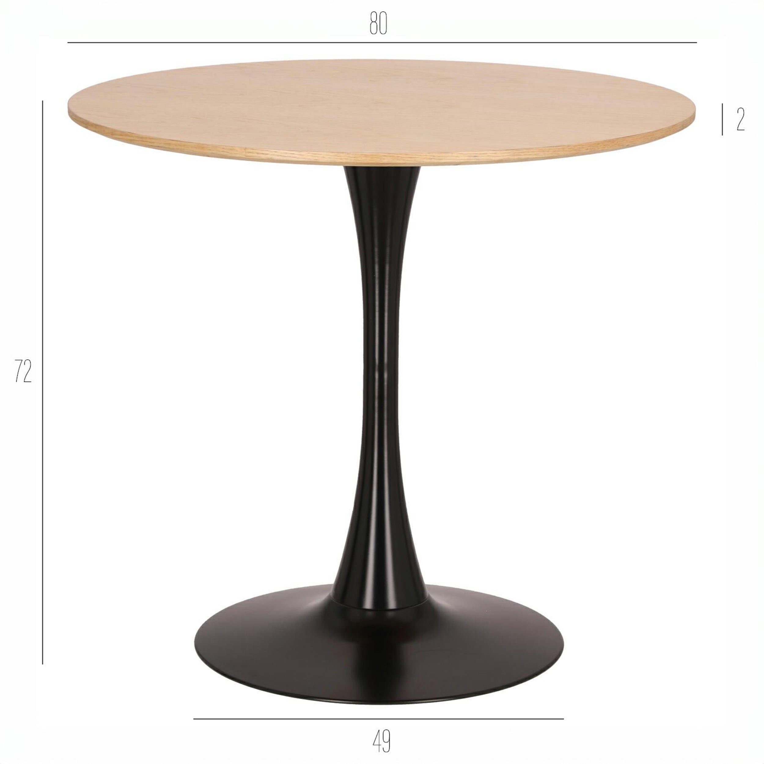 Stół Simplet okrągły blat 80 cm czarny / dąb naturalny