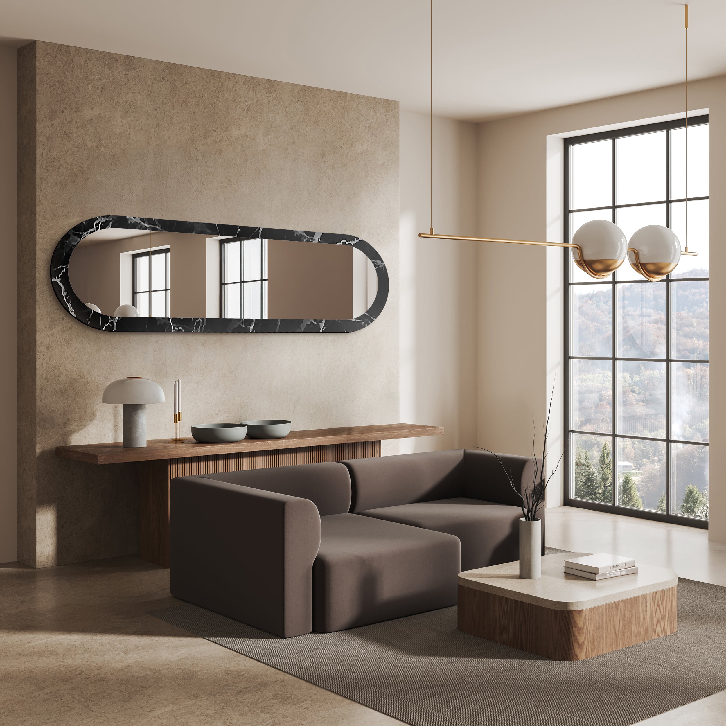 Lustro ścienne Marble Ovalis 50x100 cm motyw czarno-srebrnego marmuru