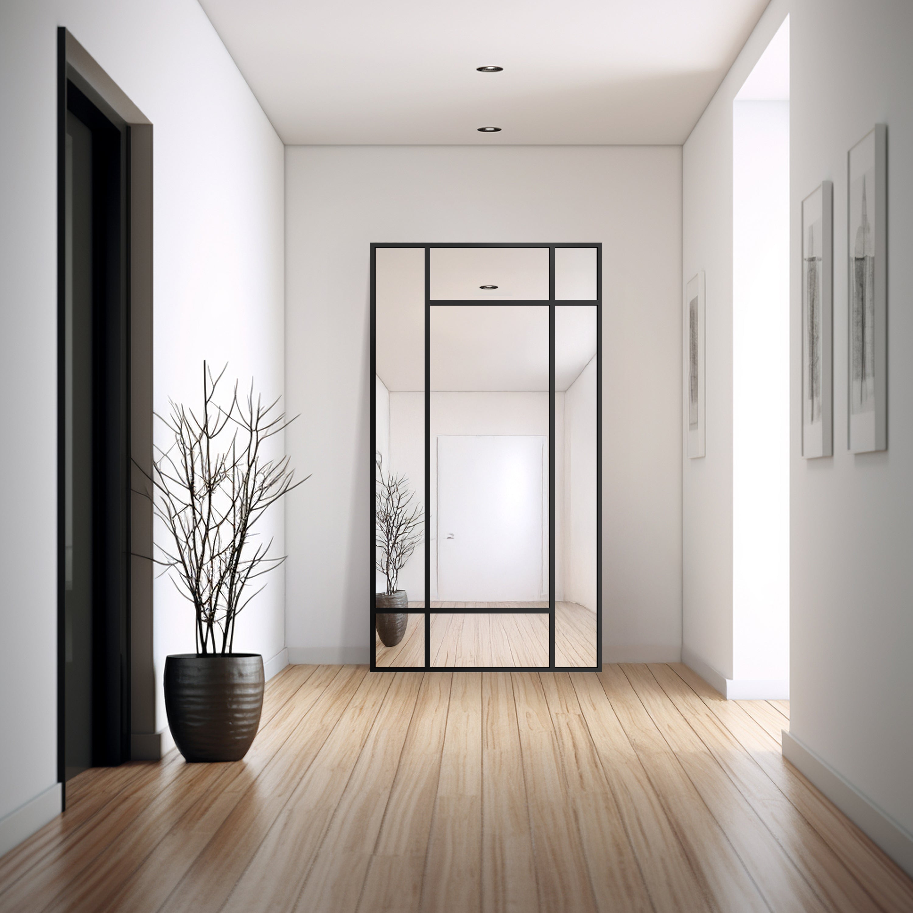 Lustro ścienne Hektor 150x90 cm ze szprosami w czarnej ramie