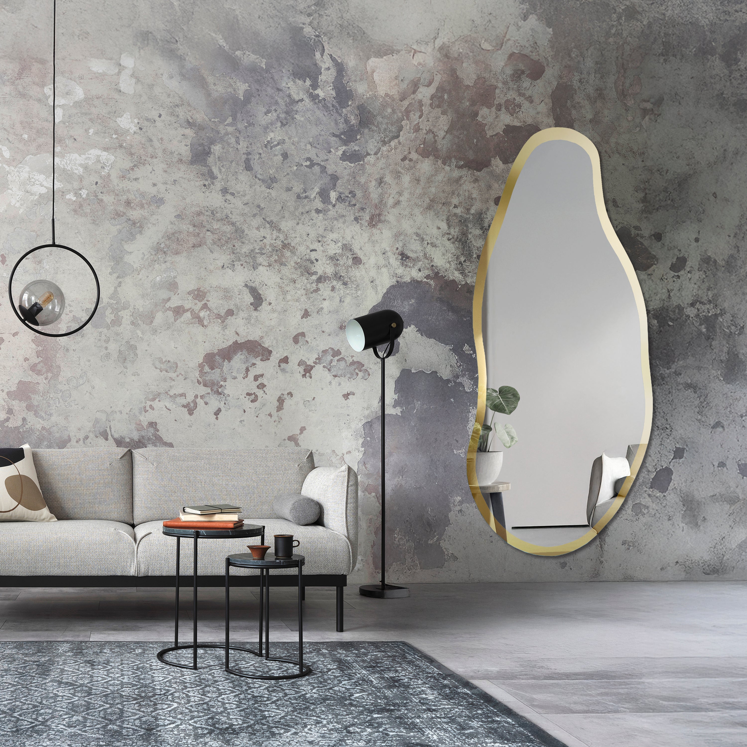Lustro ścienne Baryt 129x50 cm w ramie złoty połysk