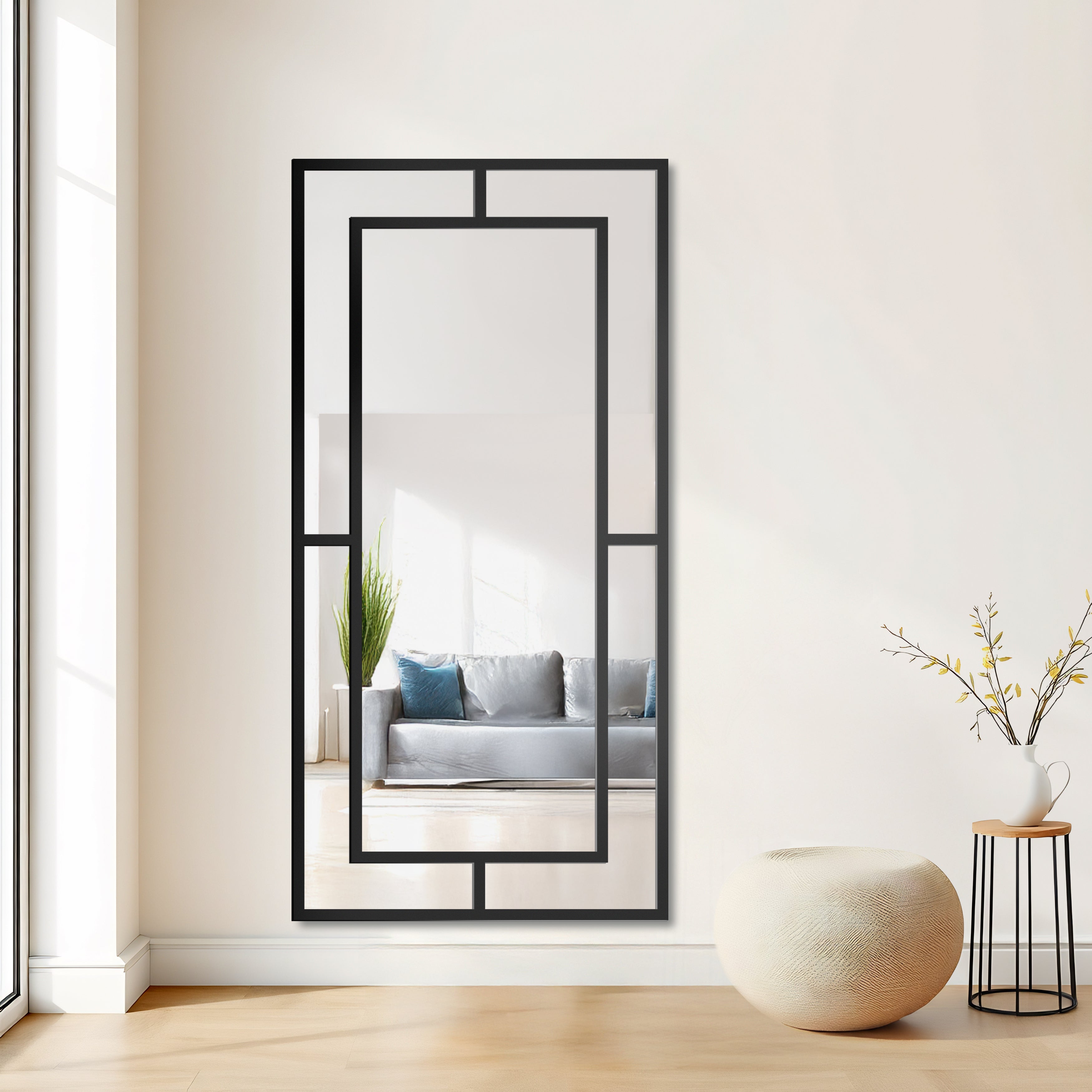 Lustro ścienne Gloria 120x60 cm ze szprosami w czarnej ramie