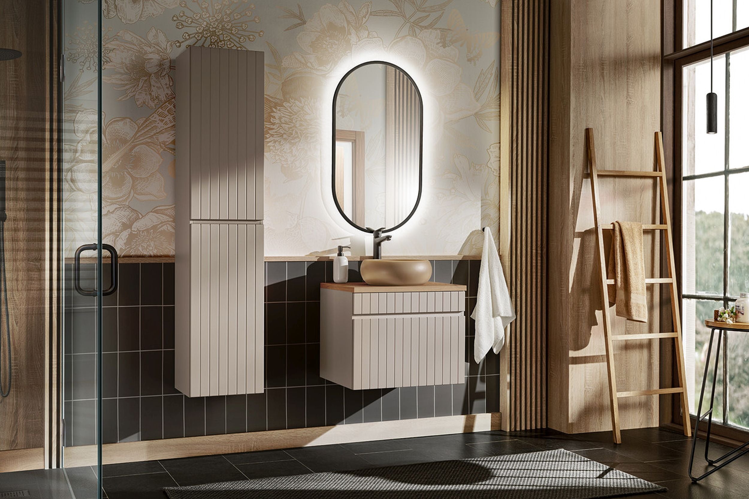 Lustro z podświetleniem LED Olimmi 90x50 cm w czarnej ramie