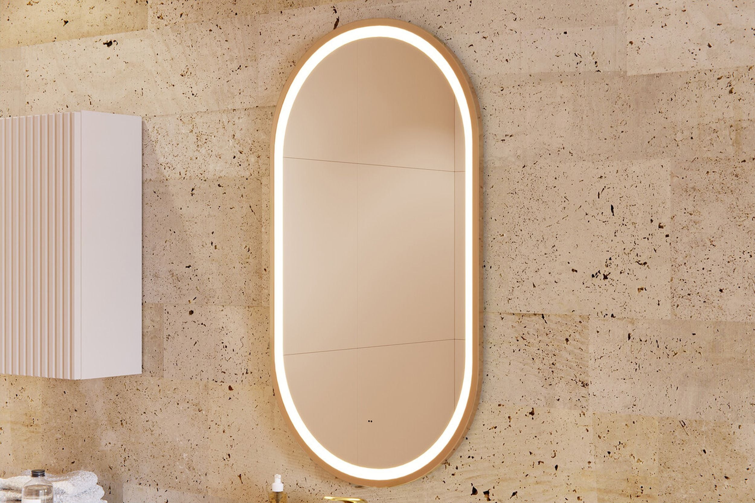Lustro z oświetleniem LED Olimmi 90x50 cm w złotej ramie