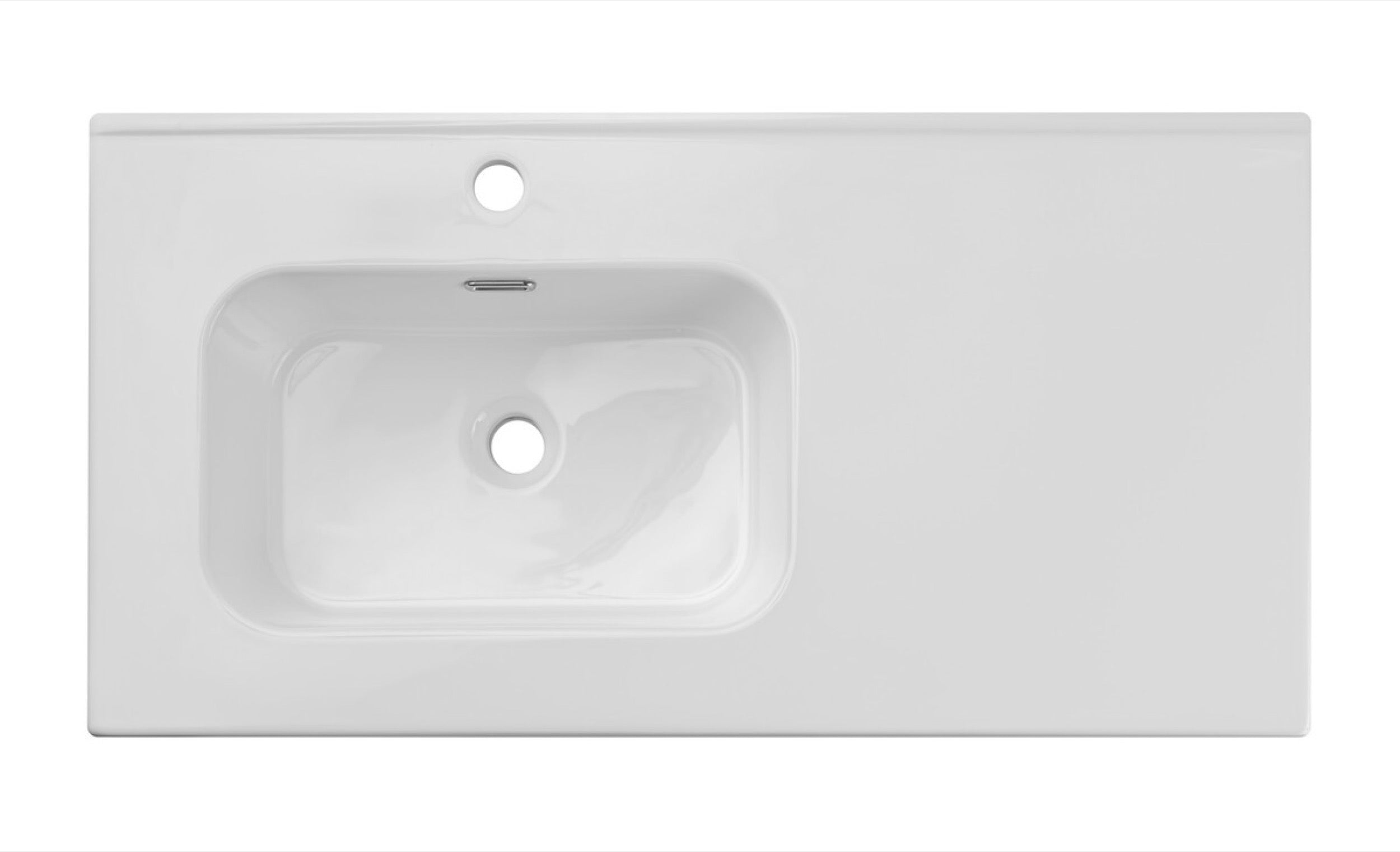 Umywalka łazienkowa jednokomorowa Go 90x46 cm z blatem ceramicznym po prawej stronie bialy połysk