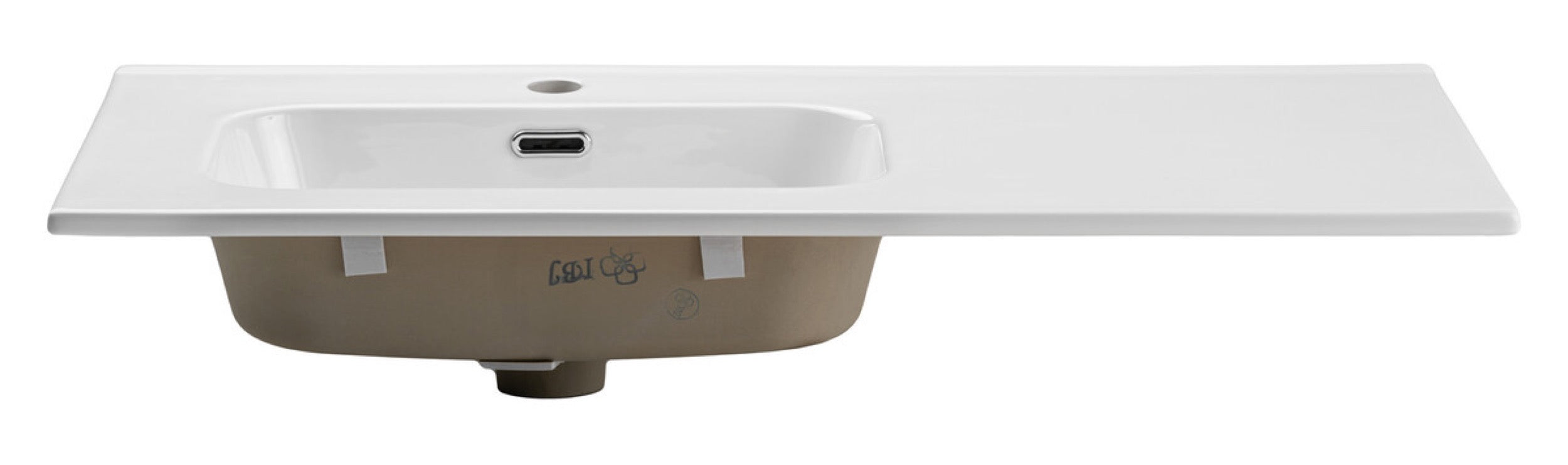 Umywalka łazienkowa jednokomorowa Go 90x46 cm z blatem ceramicznym po prawej stronie bialy połysk