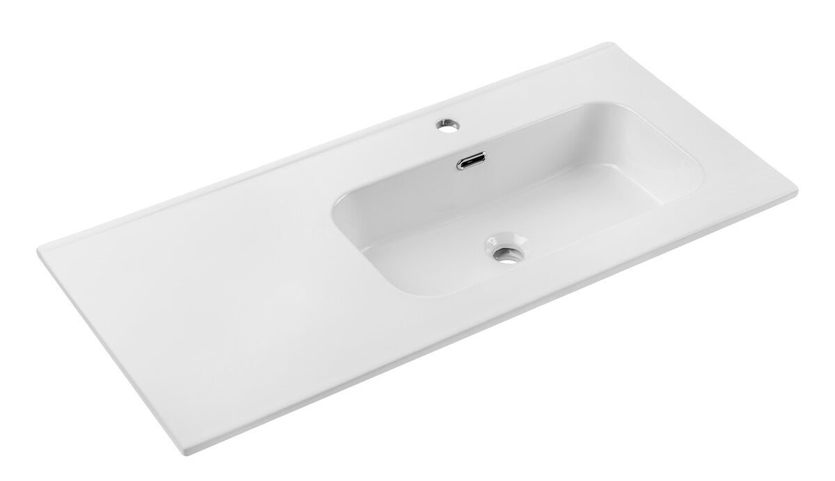 Umywalka łazienkowa jednokomorowa Go 100x46 cm z blatem ceramicznym po lewej stronie biały połysk