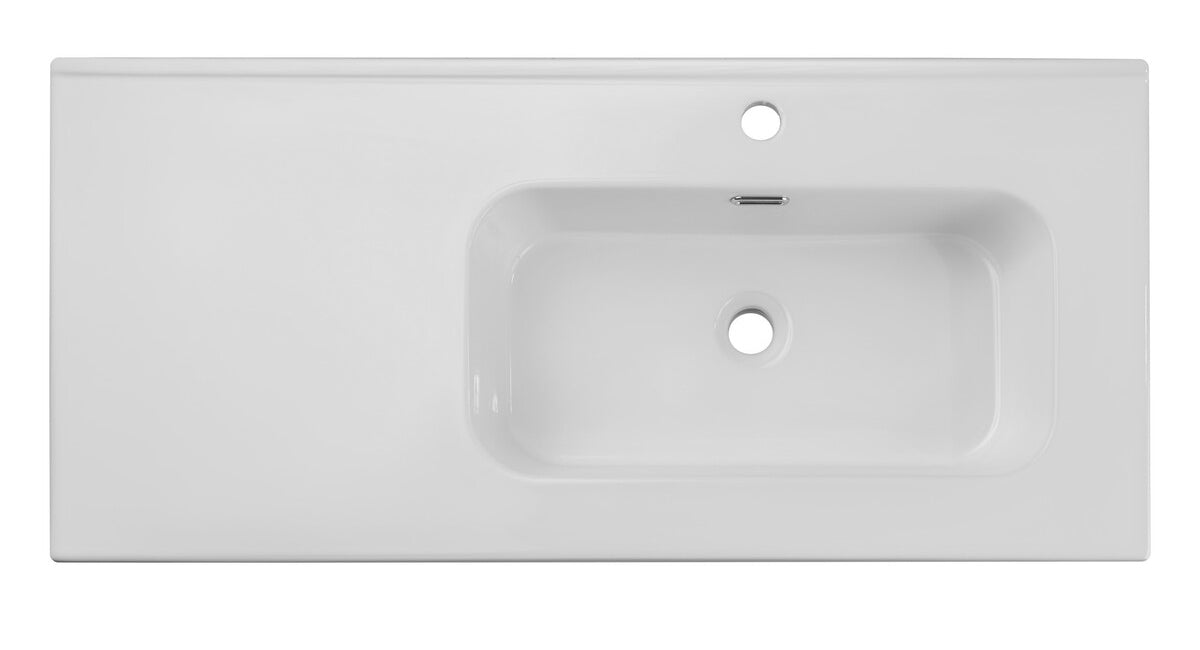 Umywalka łazienkowa jednokomorowa Go 100x46 cm z blatem ceramicznym po lewej stronie biały połysk