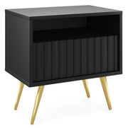 Szafka nocna Bello z szufladą z lamelowym frontem czarna ze złotymi nogami