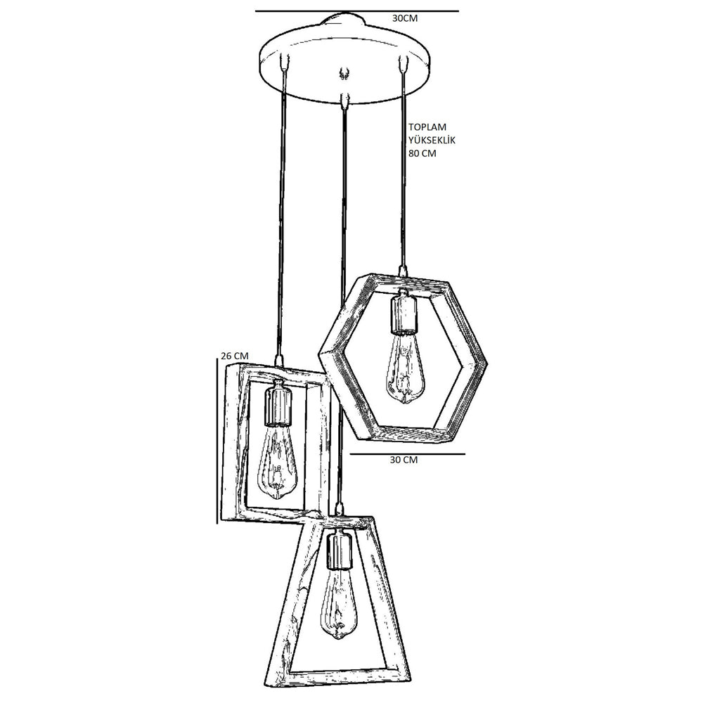 Lampa sufitowa Skylumit x3 drewniana na okrągłej podsufitce