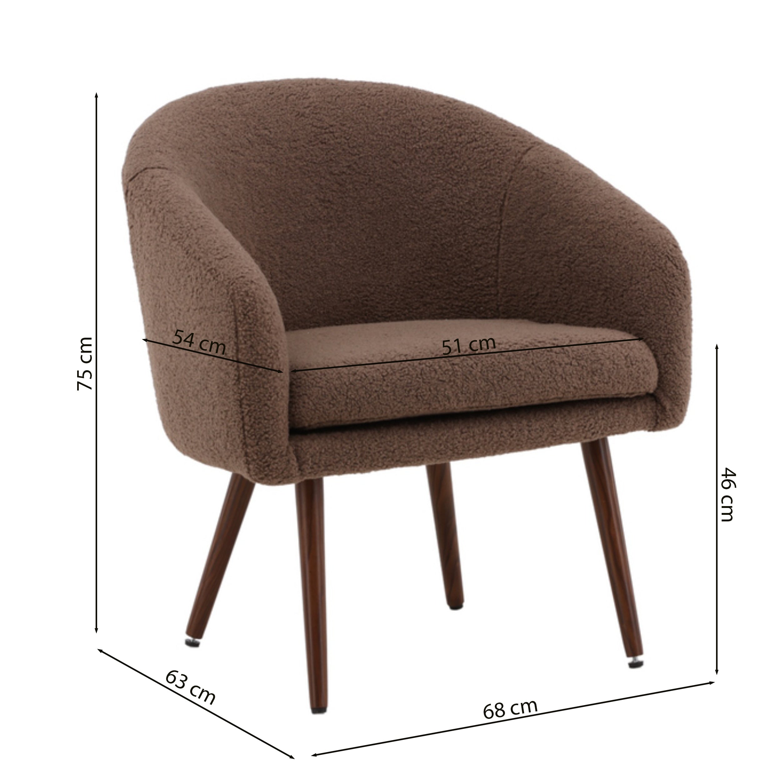 Fotel kubełkowy Glitens w tkaninie boucle brązowy