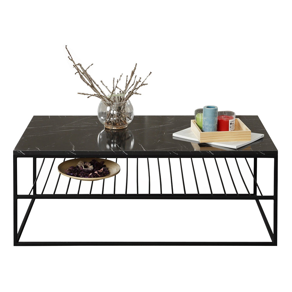 Stolik kawowy Etten z półką czarny marmur 55x95 cm