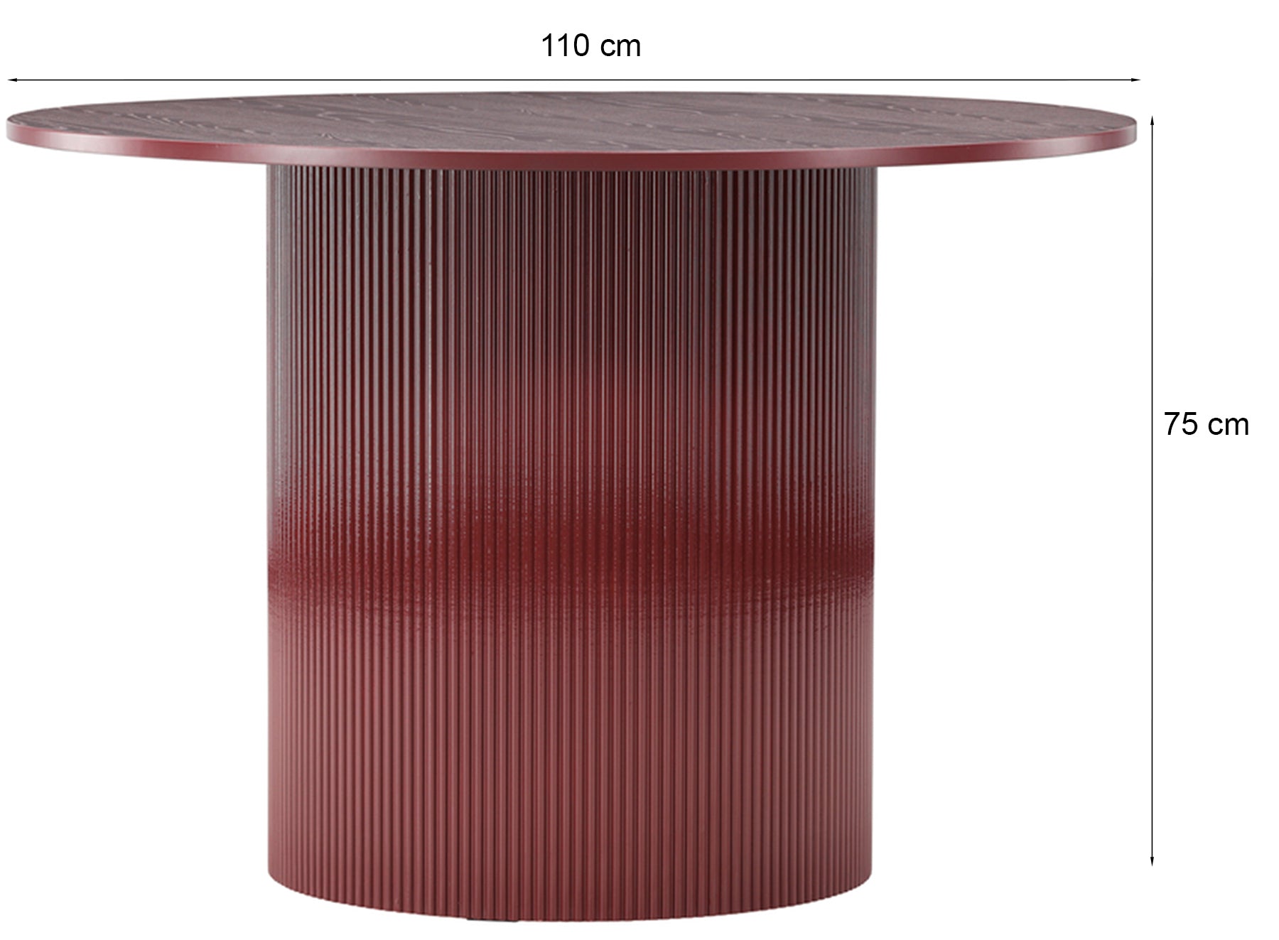 Stół do jadalni Lenox okrągły 110 cm bordowy z ryflowaną podstawą