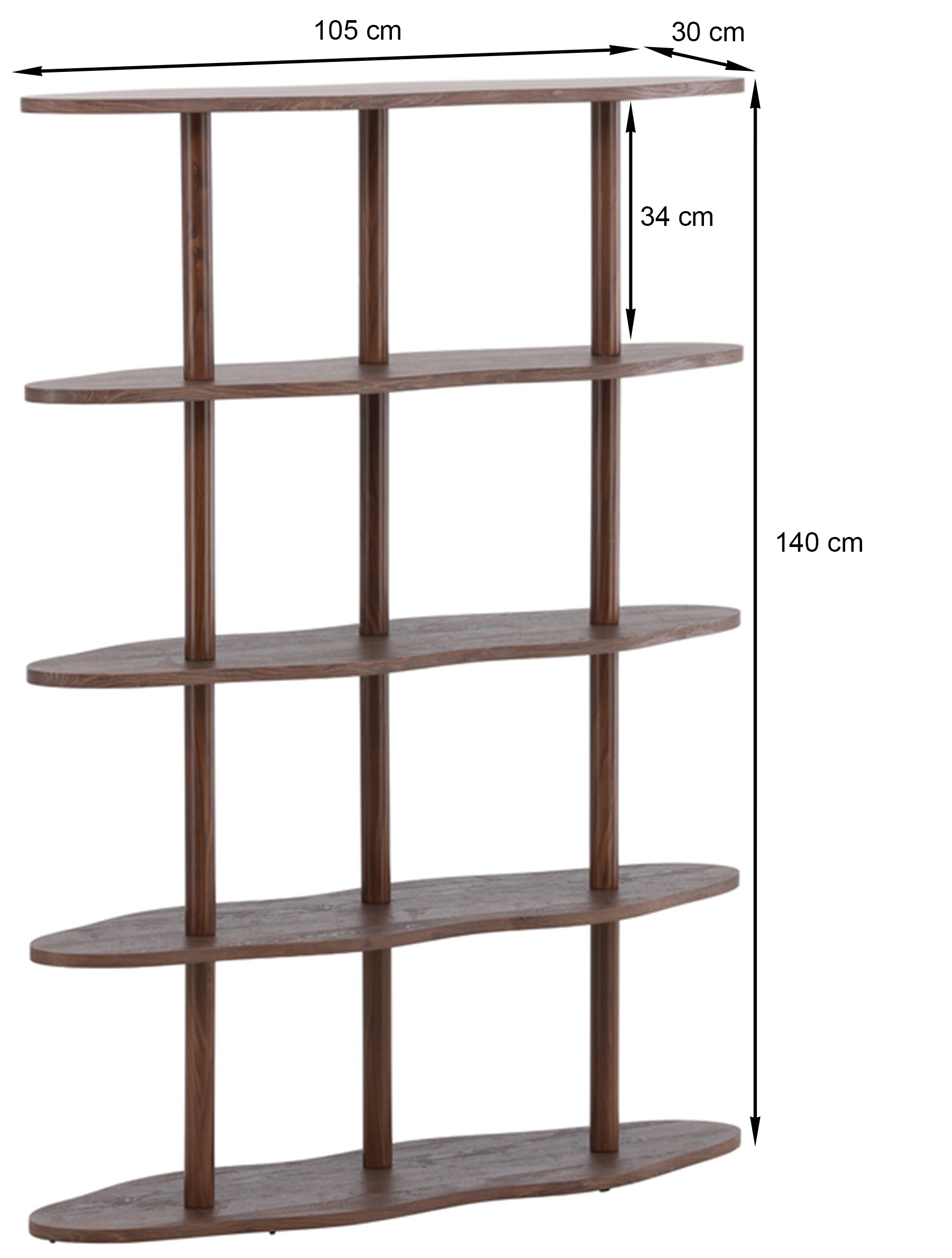 Regał Vorenne 105 cm z czterema półkami orzech