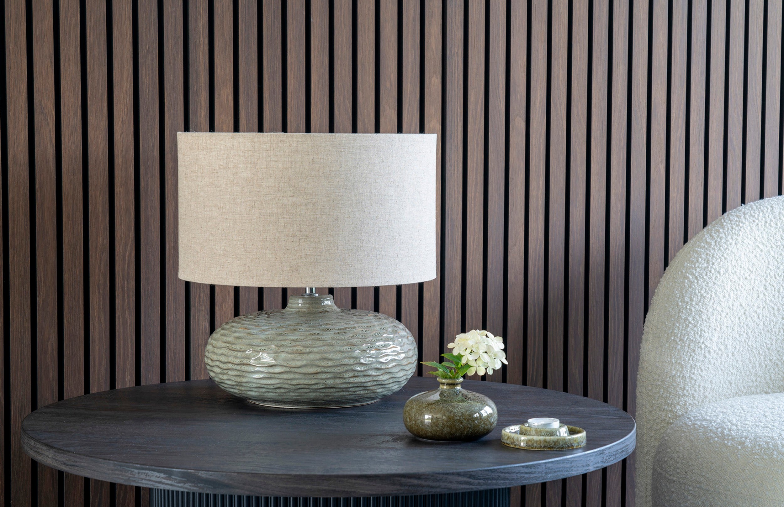 Lampa stołowa Canver beżowy abażur na ceramicznej podstawie
