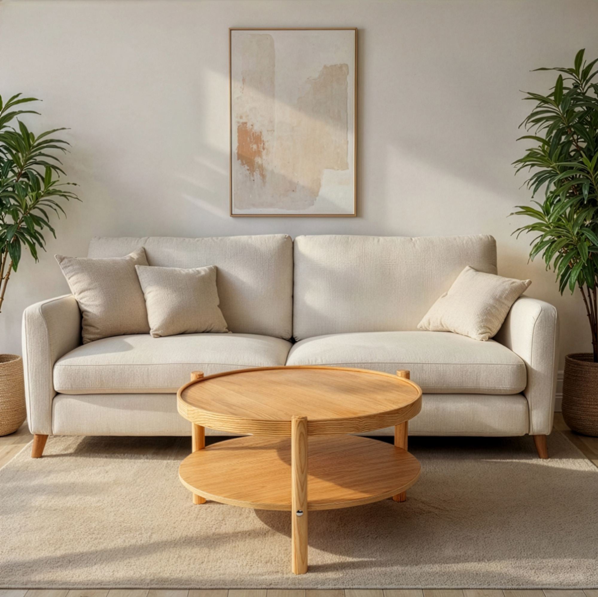 Stolik kawowy Monza drewniany 80 cm dąb naturalny z półką