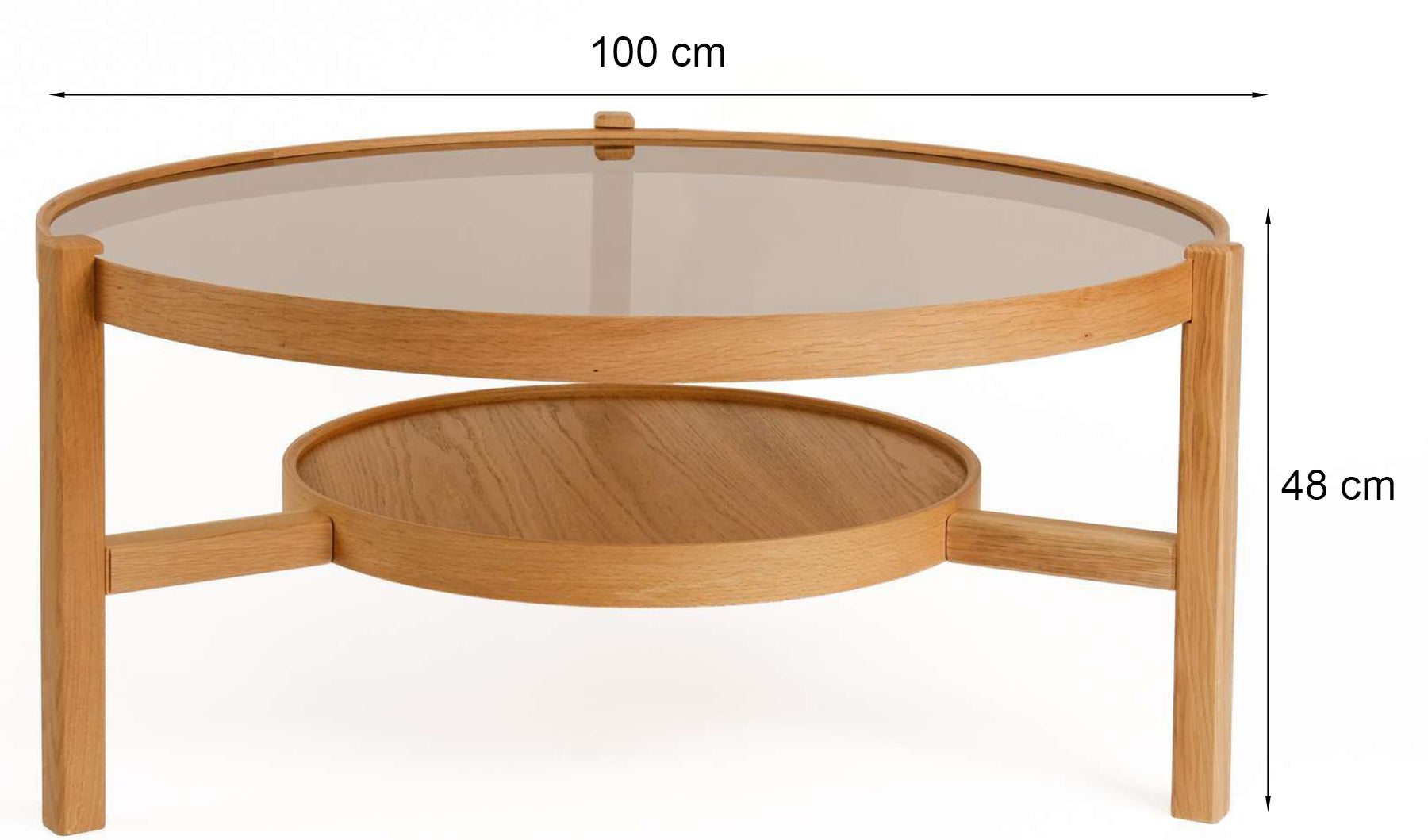 Stolik kawowy Arelia 100 cm ze szklanym blatem dąb naturalny