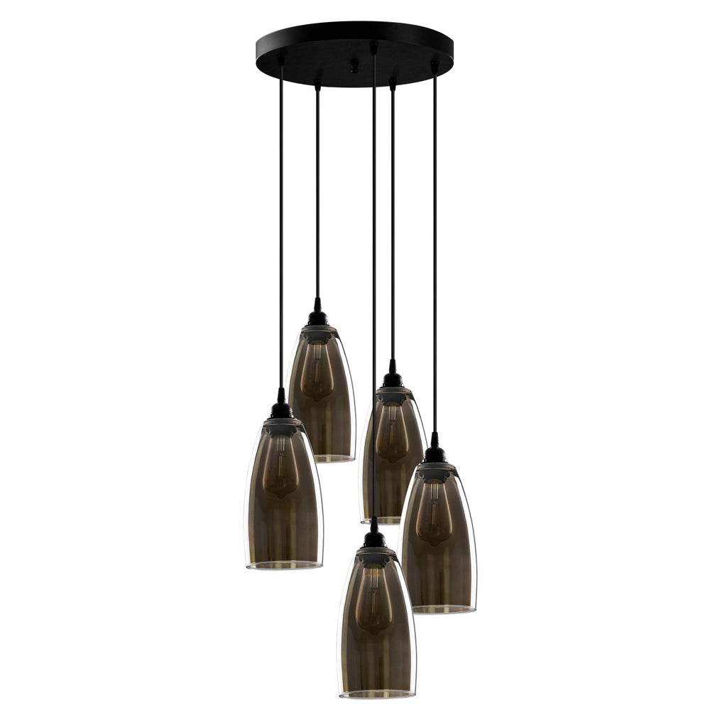 Lampa sufitowa Communis x5 na okrągłej podsufitce ciemne szkło