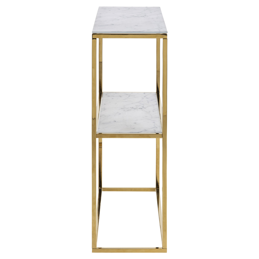 Konsola do przedpokoju Alisma 80x26 cm biały marmur na złotej podstawie