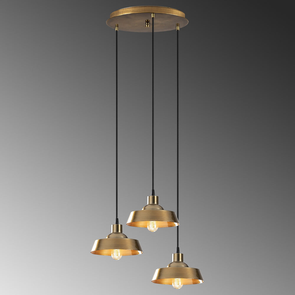 Lampa wisząca Frodes x3 na okrągłej podsufitce złota