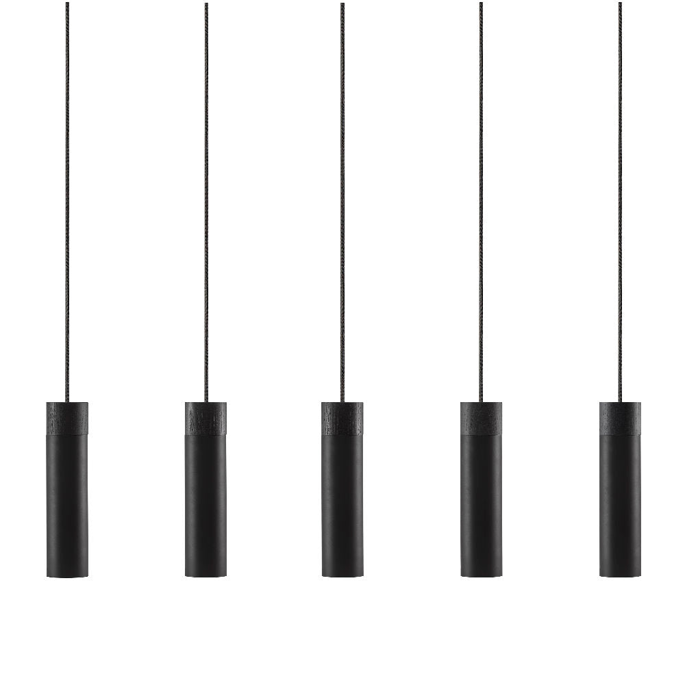 Lampa wisząca Tilo x5 czarna z drewnianym pierścieniem
