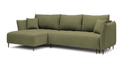 Narożnik Minulo z funkcją spania L-kształtny z pojemnikiem oliwkowy velvet lewostronny hydrofobowy