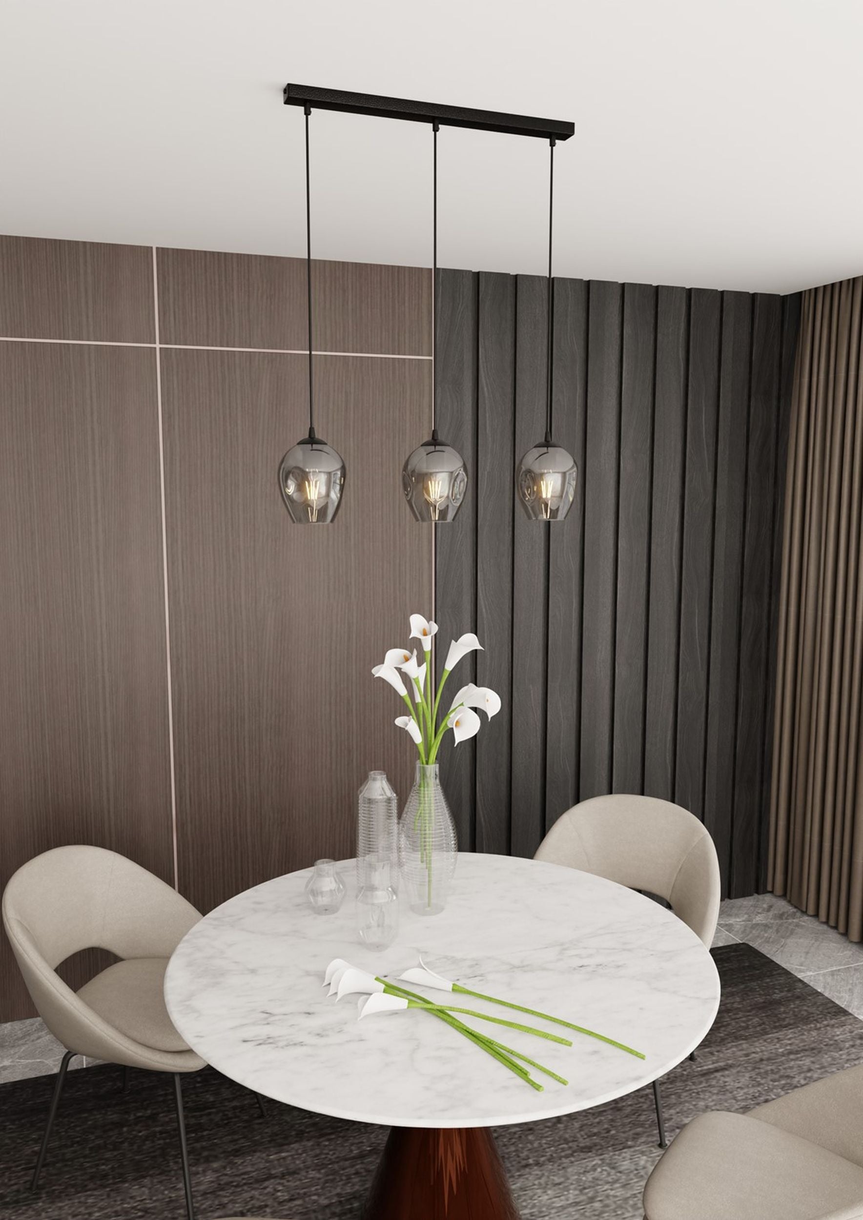 Lampa wisząca Istar czarna z grafitowymi kloszami x3