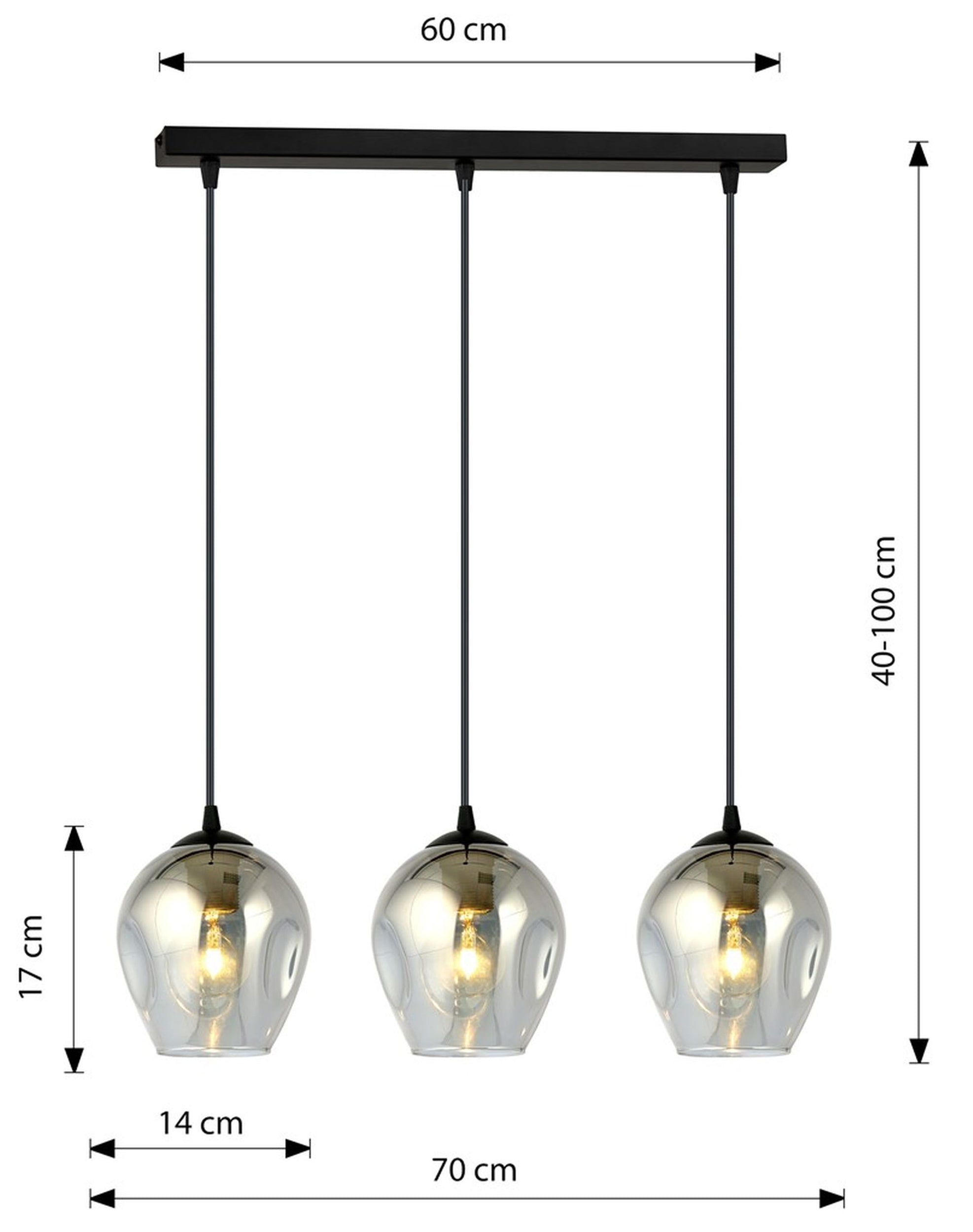 Lampa wisząca Istar czarna z grafitowymi kloszami x3