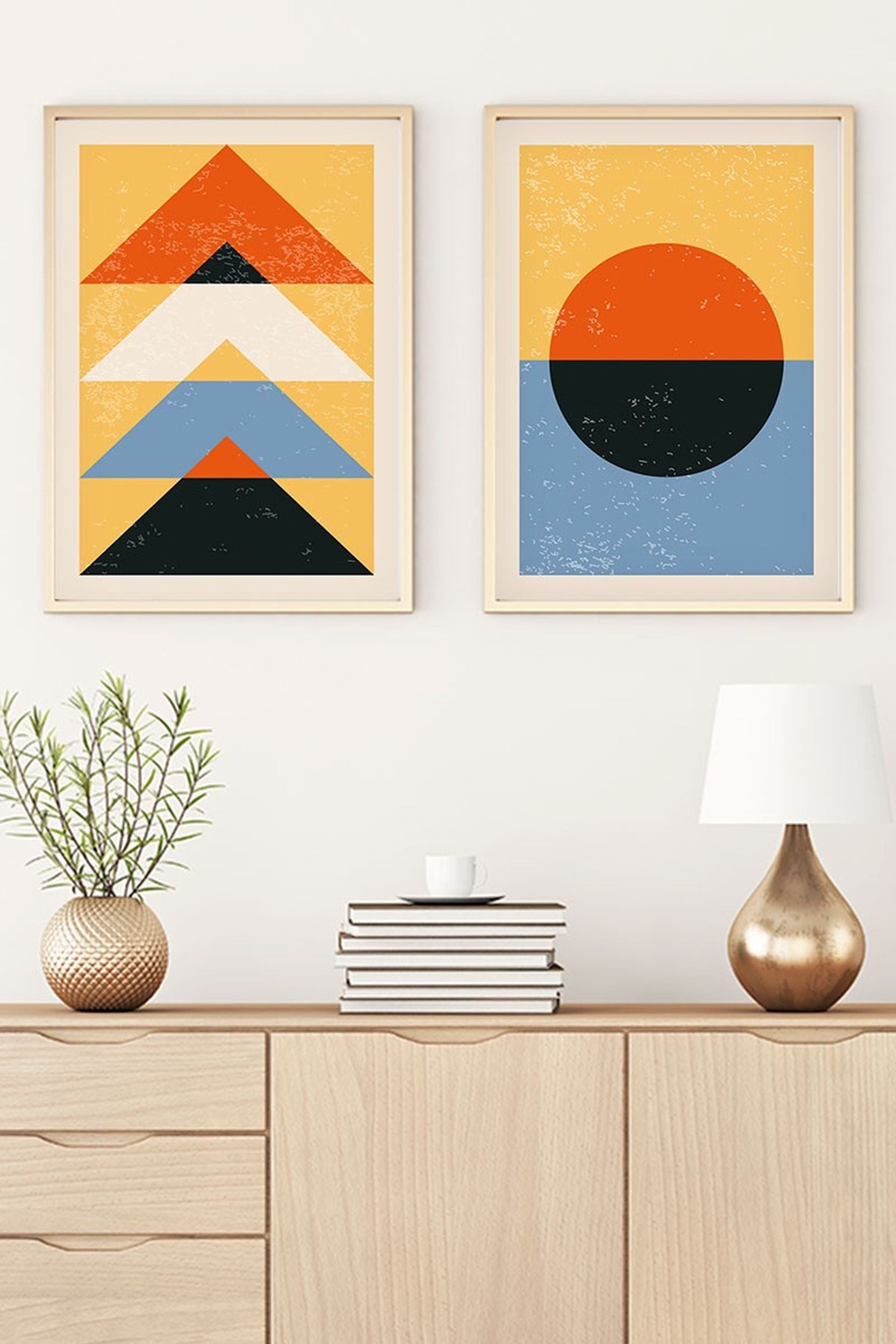 Zestaw 2 obrazów Bodenass 50x35 cm wielokolorowe trójkąty i koło