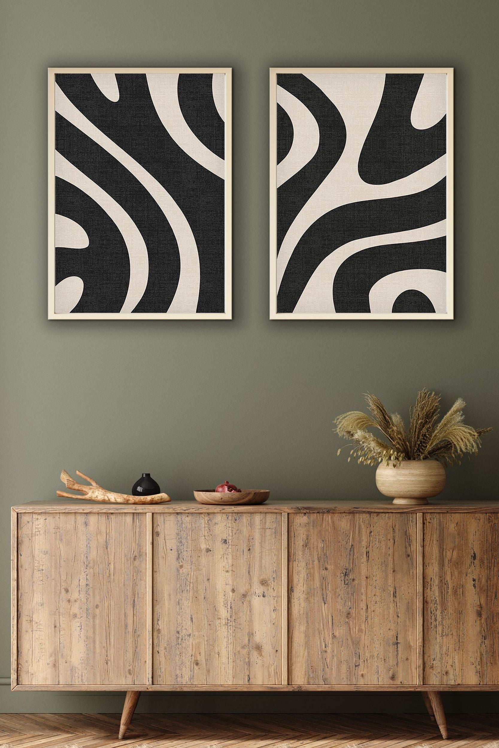Zestaw 2 obrazów Bodenass 40x30 cm beżowo-czarne pasy