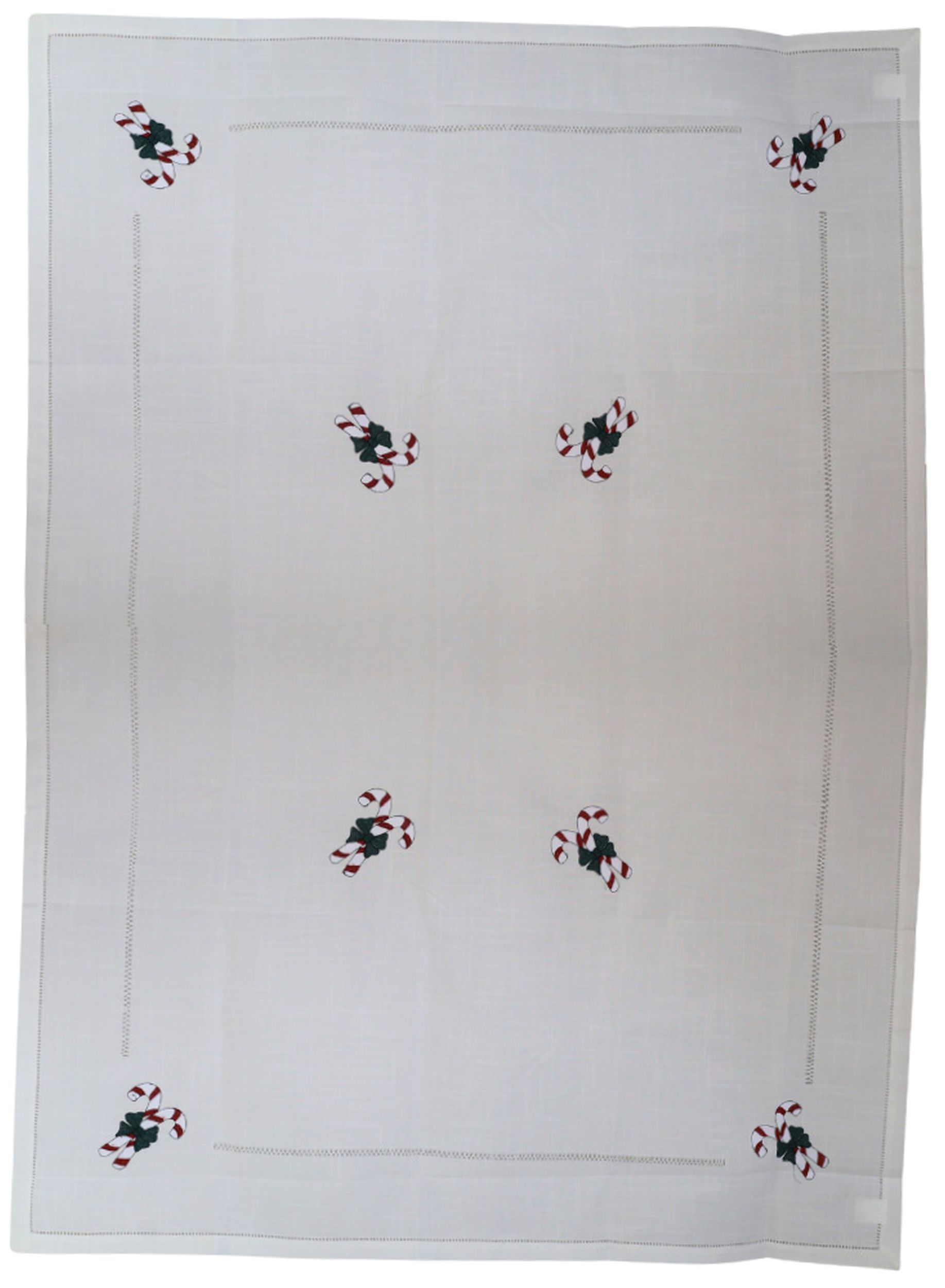 Obrus świąteczny Sidolle 220x140 cm biały z kolorowymi laskami