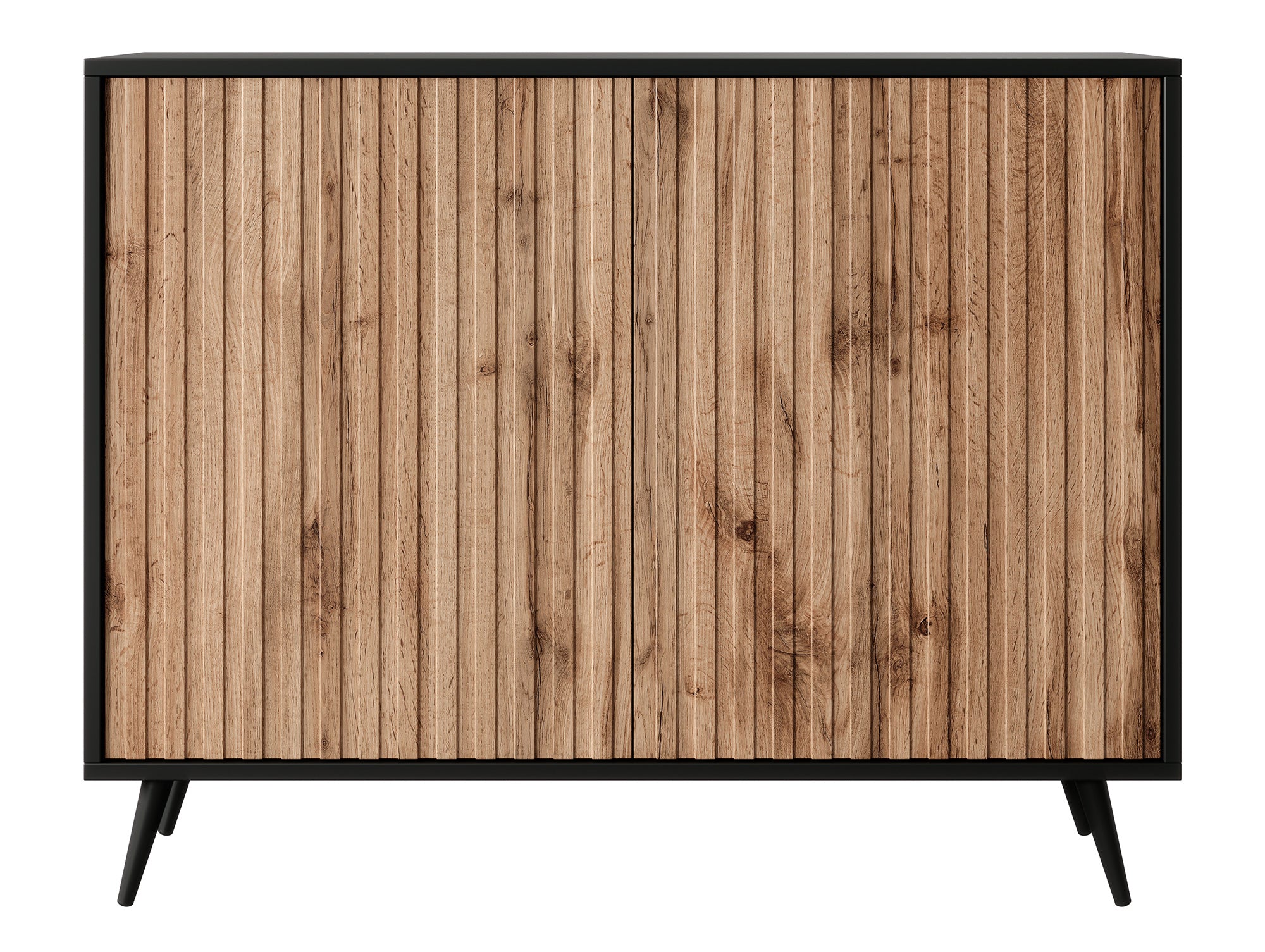 Komoda Bello z lamelowymi frontami 104 cm czarna/dąb wotan