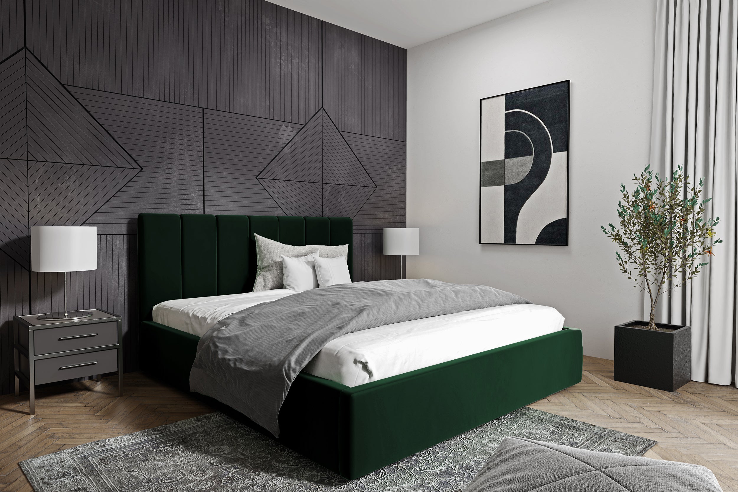 Łóżko tapicerowane Isara 160x200 cm z pojemnikiem zielone welur