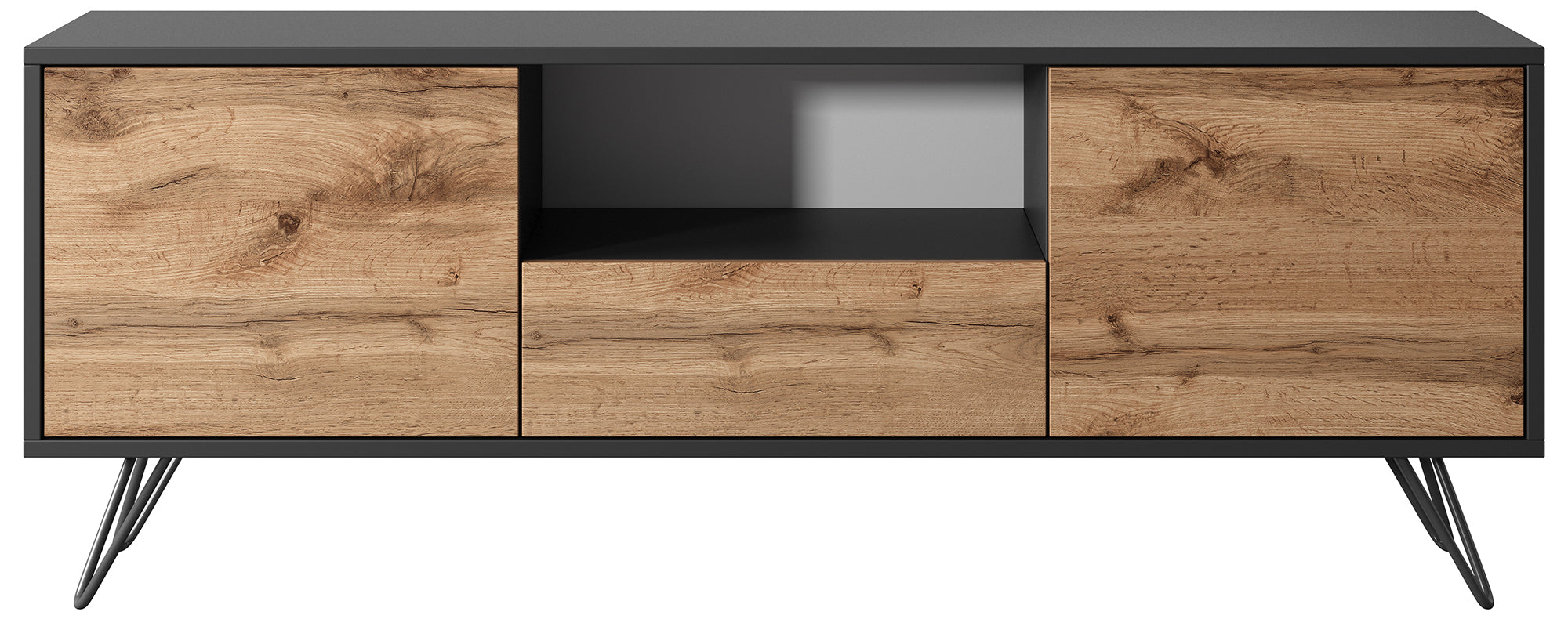 Szafka RTV Ploystea 137 cm Czarny / dąb wotan