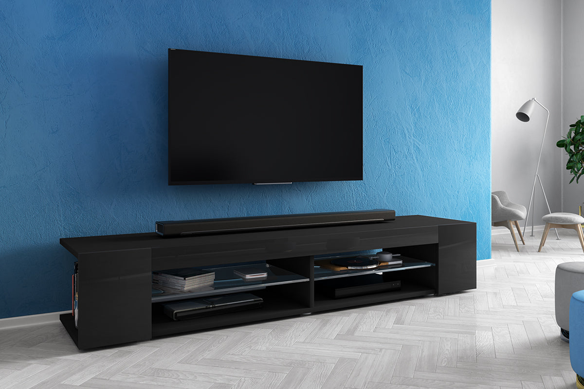 Szafka RTV Mitchell 180 cm Czarny mat / Czarny połysk