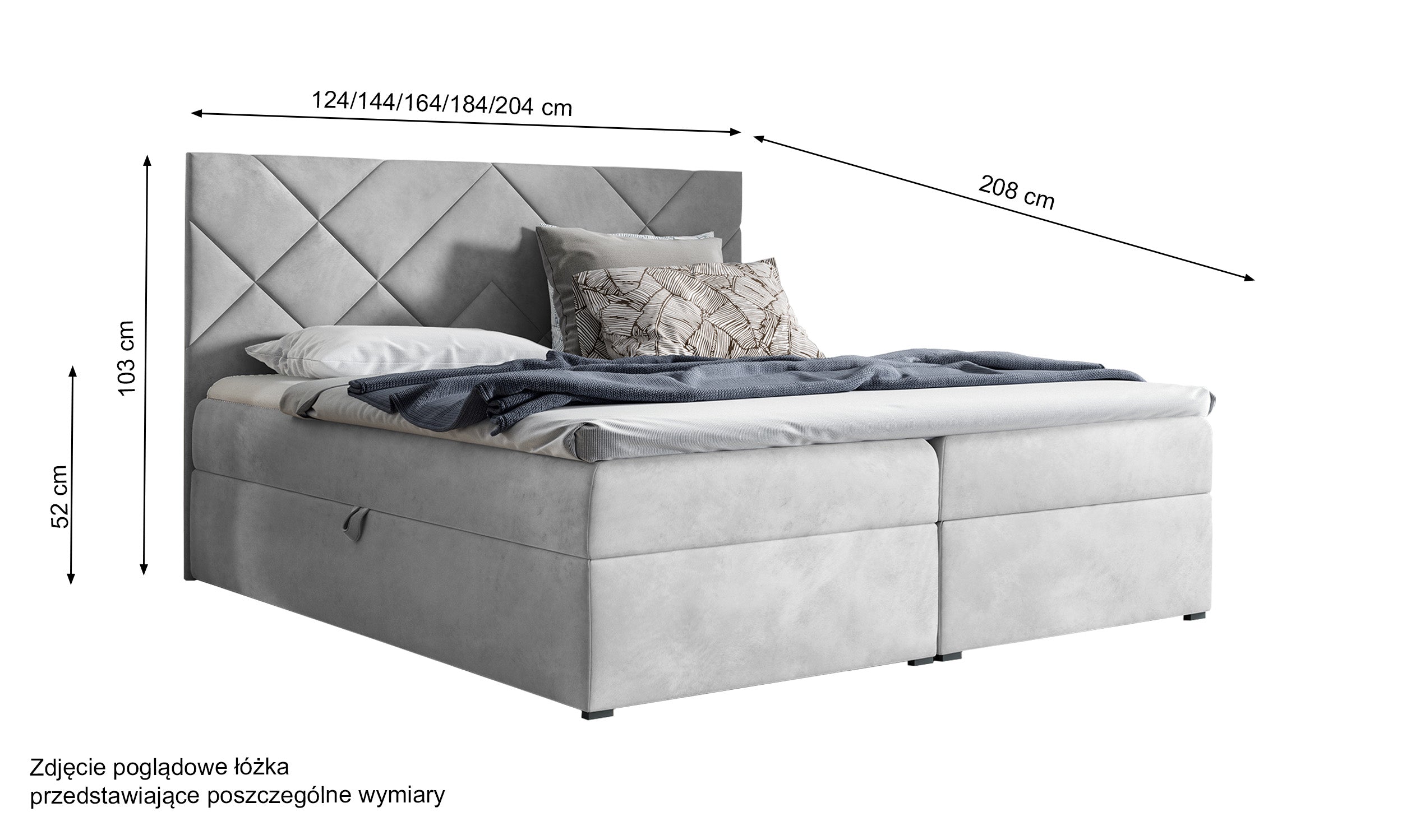 Łóżko kontynentalne Mubappa 120x200 z dwoma pojemnikami, materacem i topperem ciemnoszare hydrofobowe