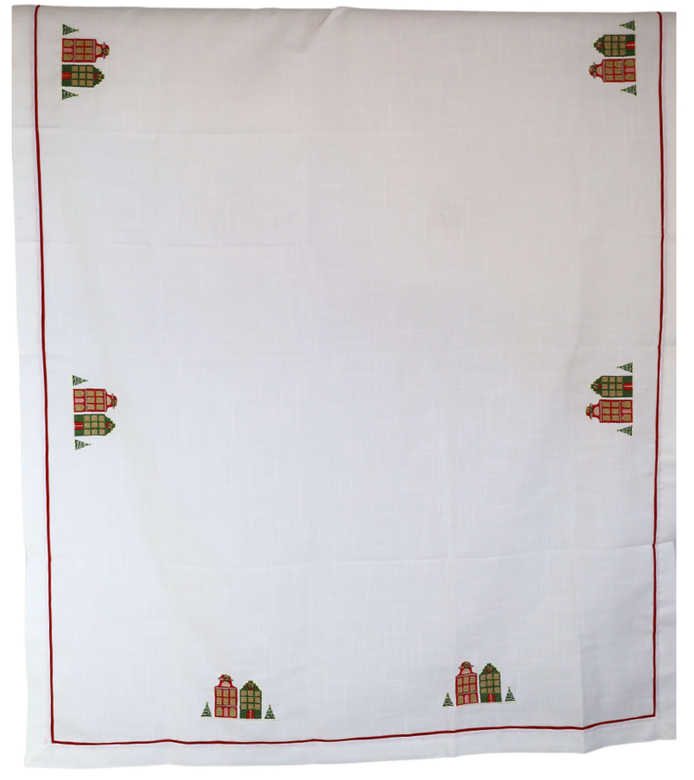 Obrus świąteczny Sidolle 220x140 cm biały z kolorowymi domkami