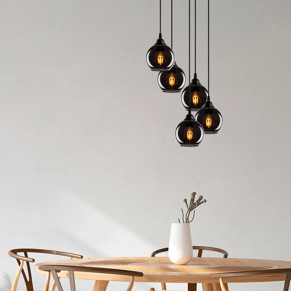 Lampa wisząca Communis x5 kaskada dymiony klosz