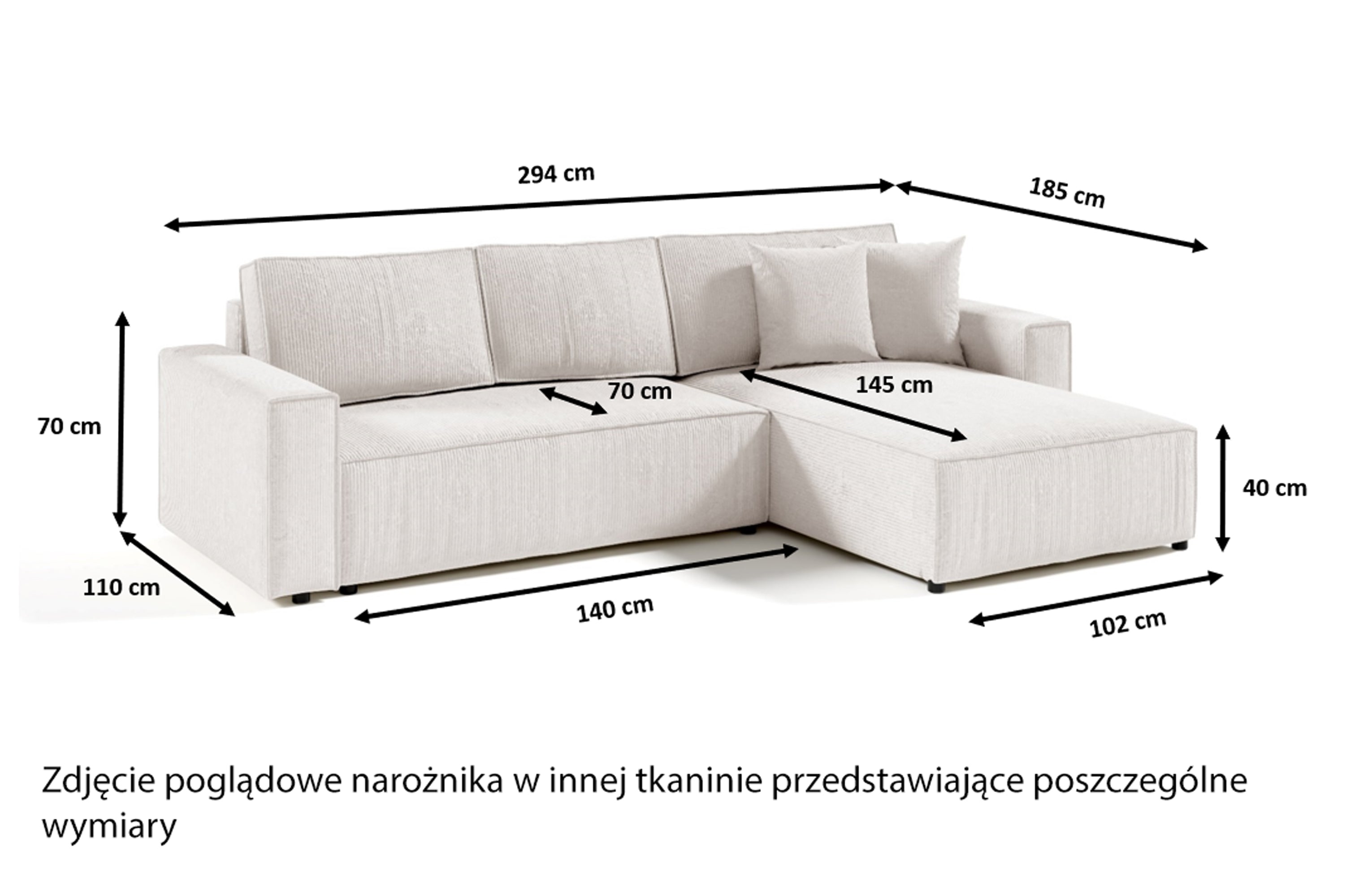 Narożnik z funkcją spania Bazzanese L-kształtny uniwersalny z pojemnikiem beżowy sztruks