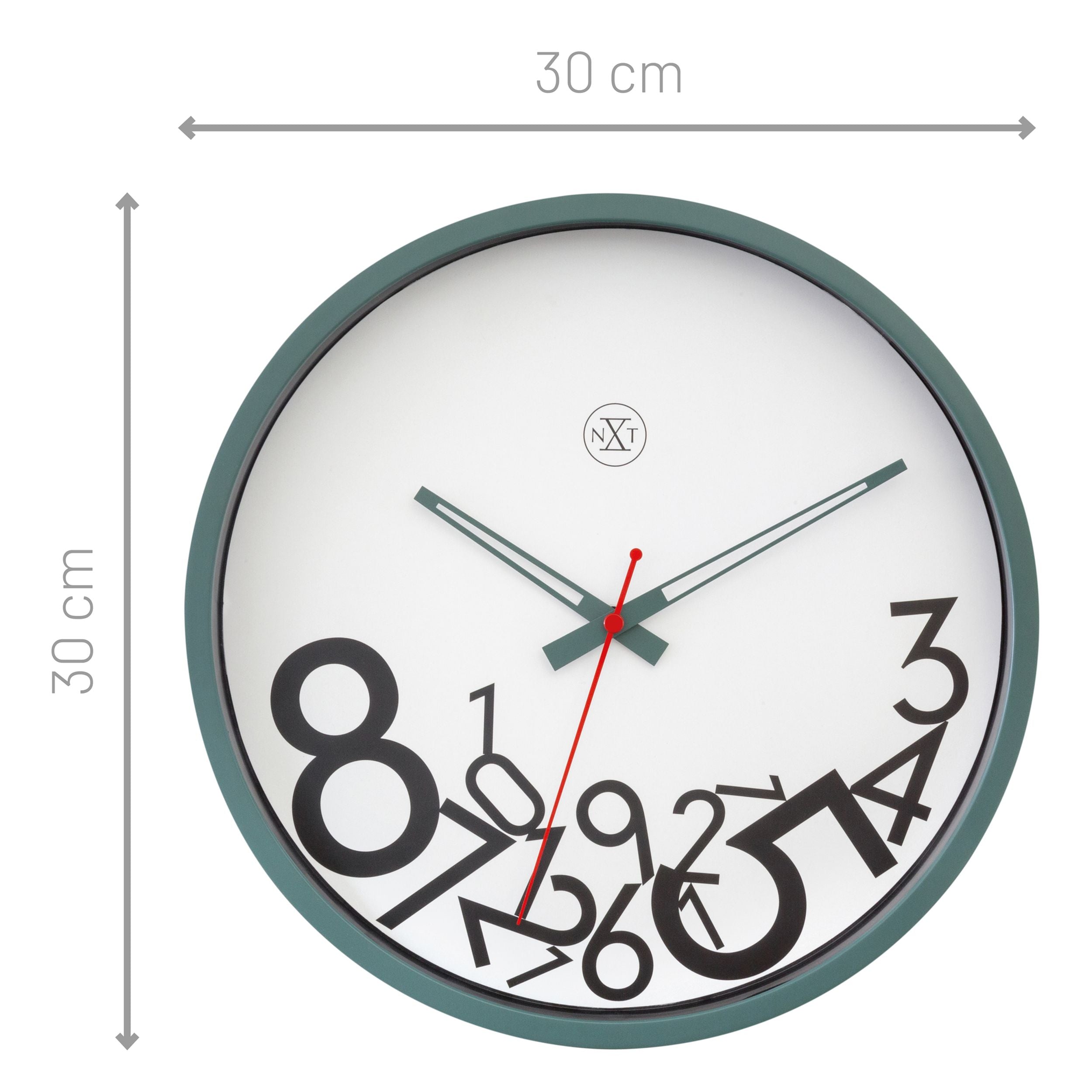 Zegar ścienny Dropped Numbers 30 cm biało-zielony