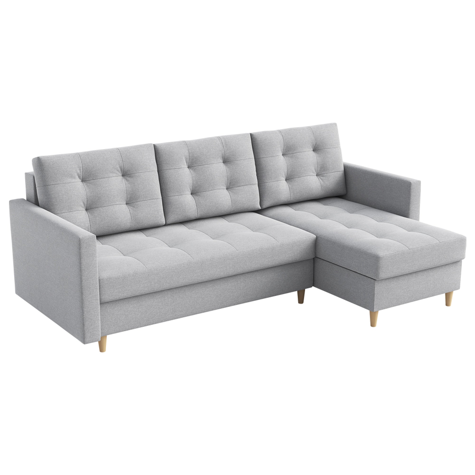 Narożnik z funkcją spania Plauton L-kształtny z pojemnikiem uniwersalny jasnoszary plecionka