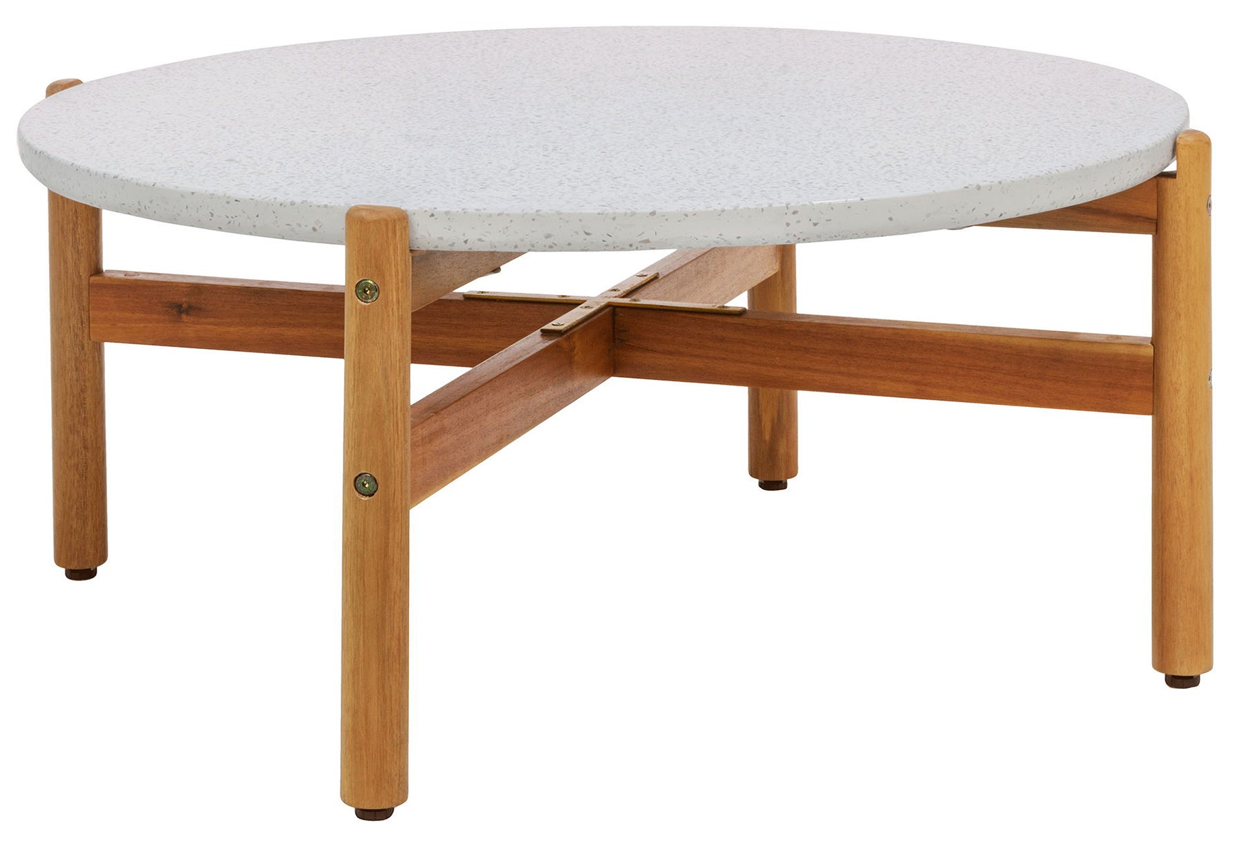 Stolik ogrodowy Terracina 84 cm biały lastryko na drewnianej podstawie