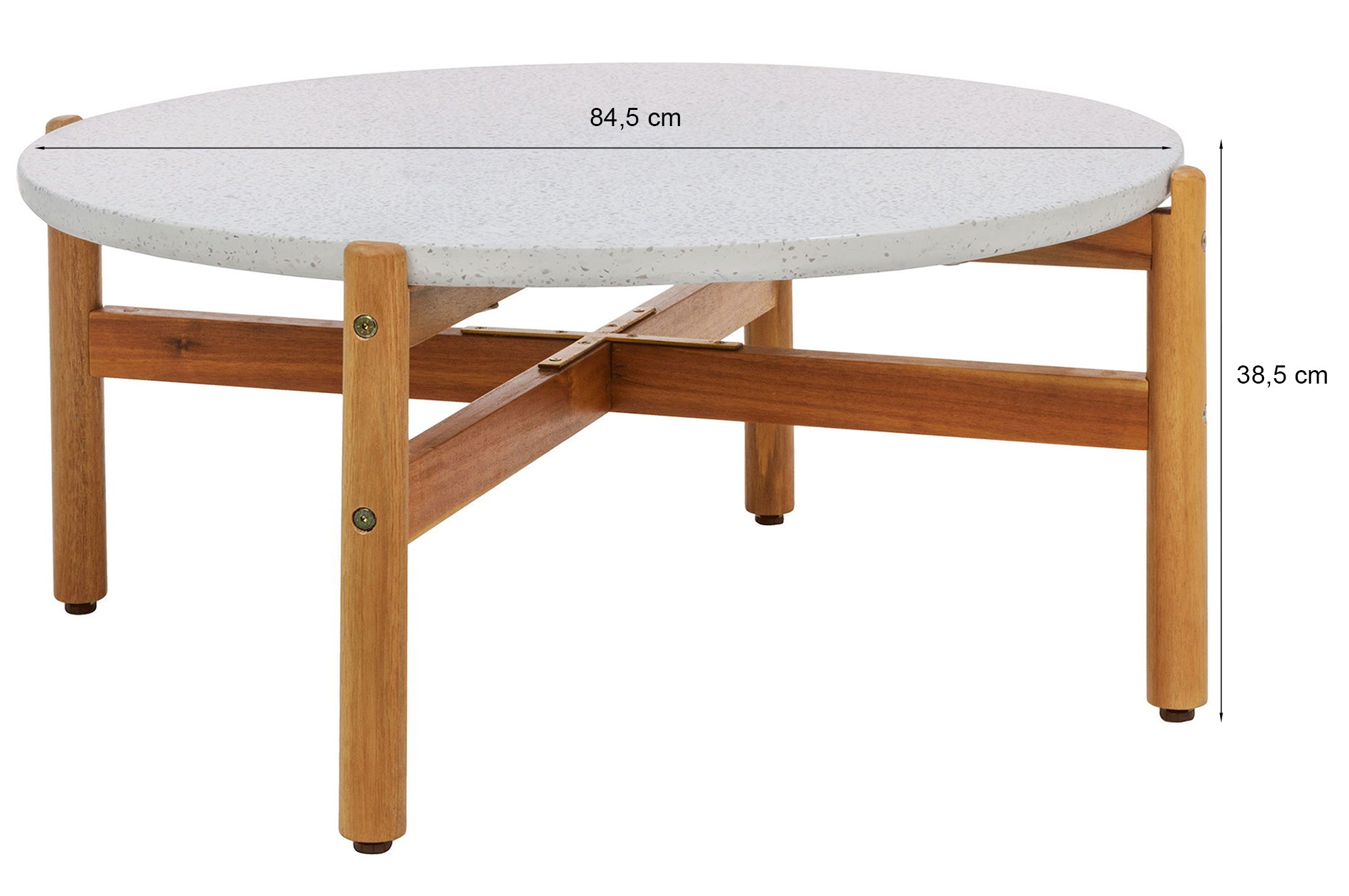 Stolik ogrodowy Terracina 84 cm biały lastryko na drewnianej podstawie