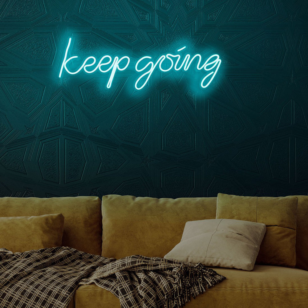 Neon na ścianę Letely z napisem Keep Going niebieski