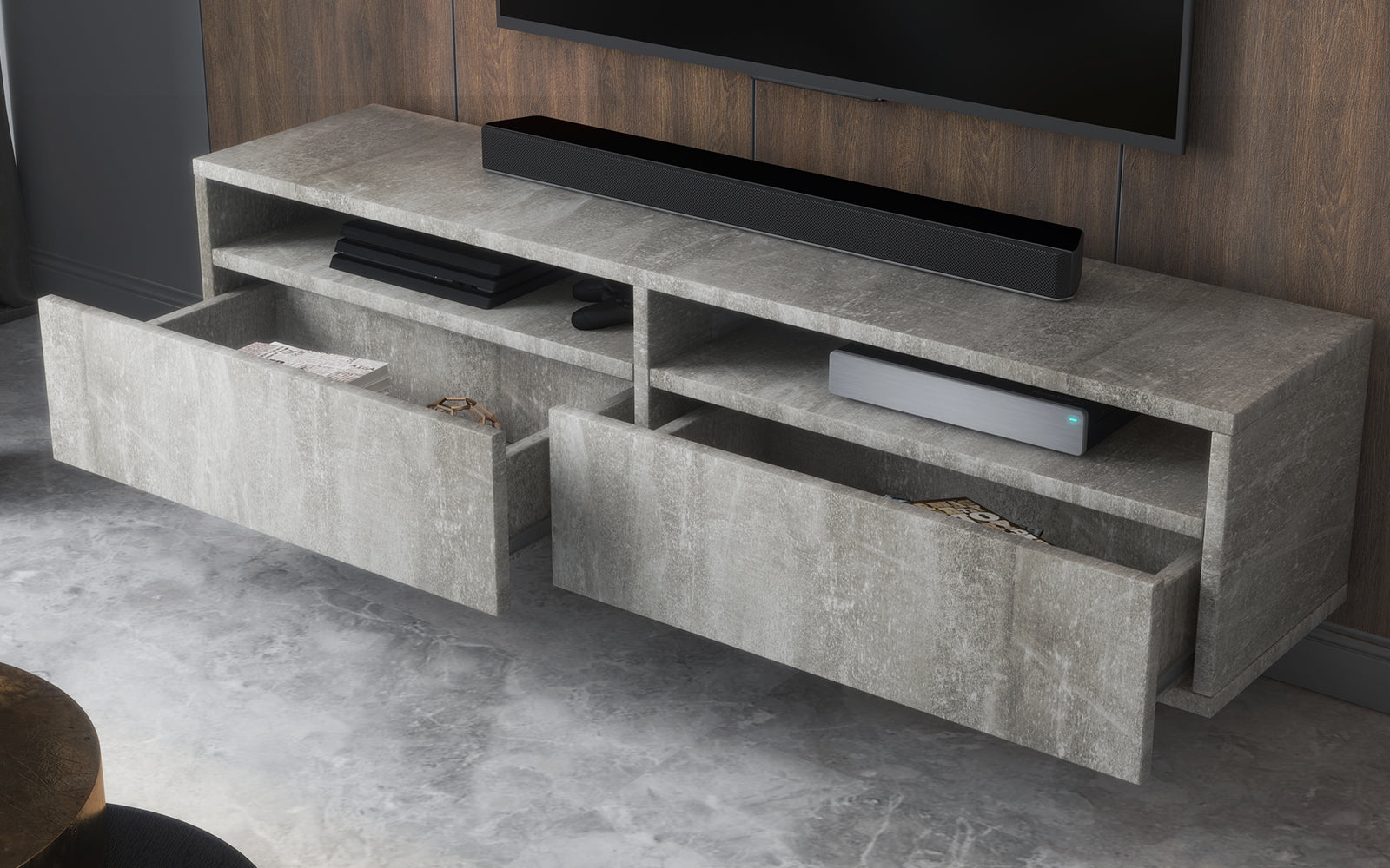 Szafka RTV z dwiema szufladami Rednaw 140 cm Beton