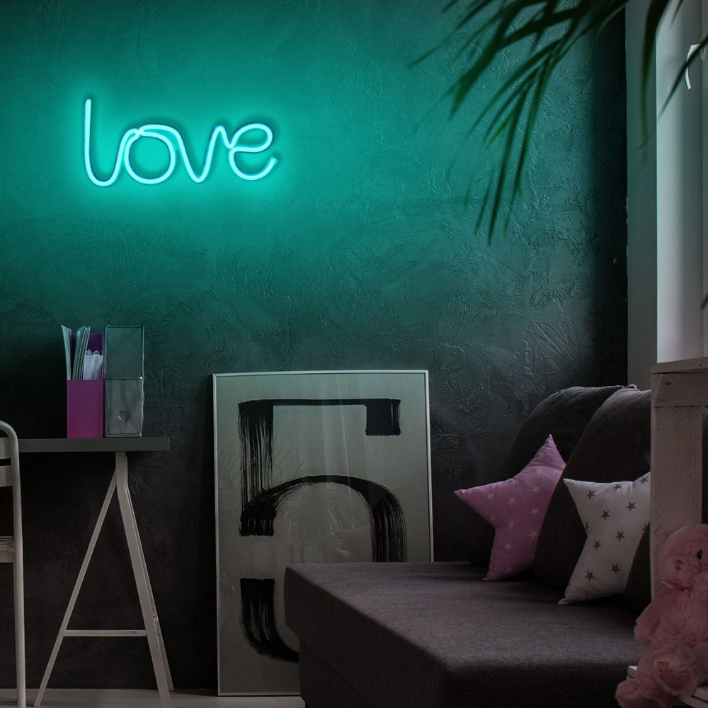 Neon na ścianę Letely z napisem Love niebieski