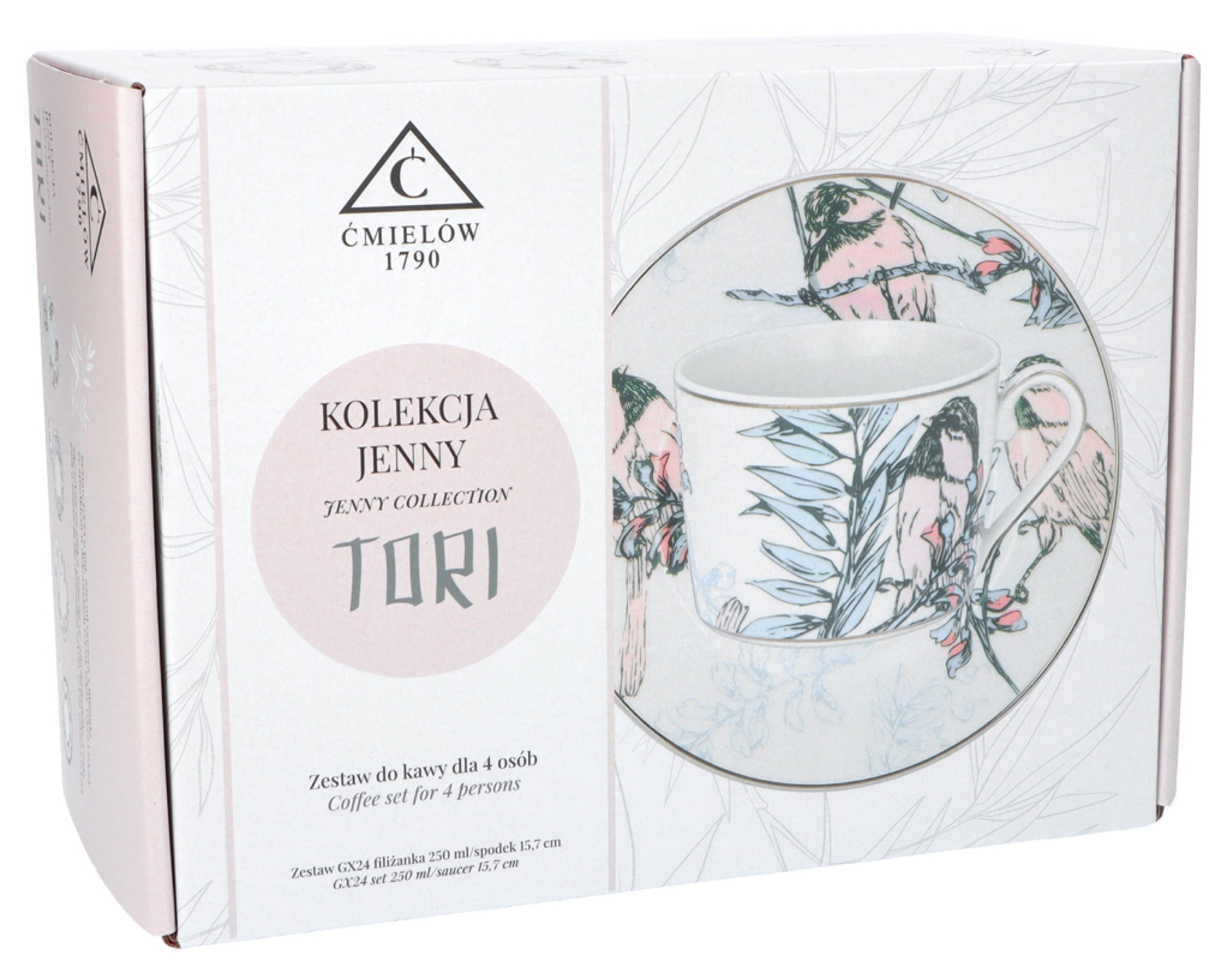 Zestaw filiżanek dla 4 os. porcelanowy Jenny 250 ml wielokolorowy