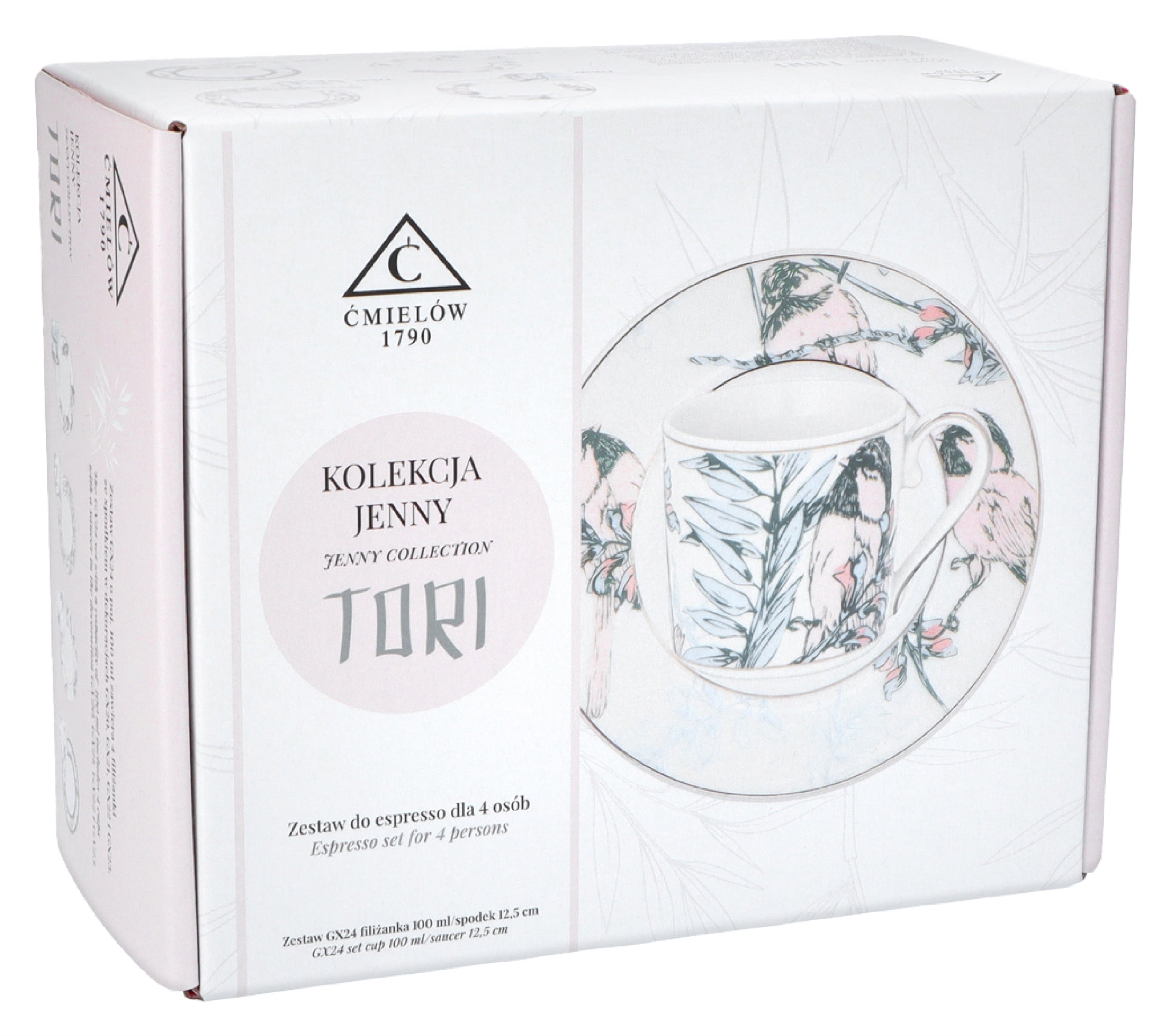 Zestaw filiżanek dla 4 os. porcelanowy Jenny 100 ml wielokolorowy