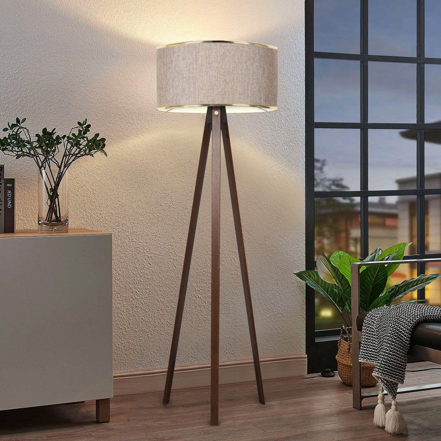 Lampa podłogowa Fiestvier beżowo/ złoty klosz